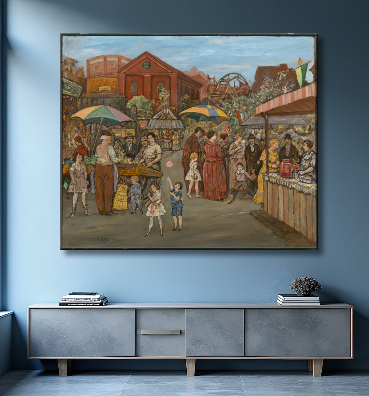 Reproduction Italiens à Jefferson Park de Jerome Myers, born Petersburg, VA 1867-died New York City 1940 avec decor