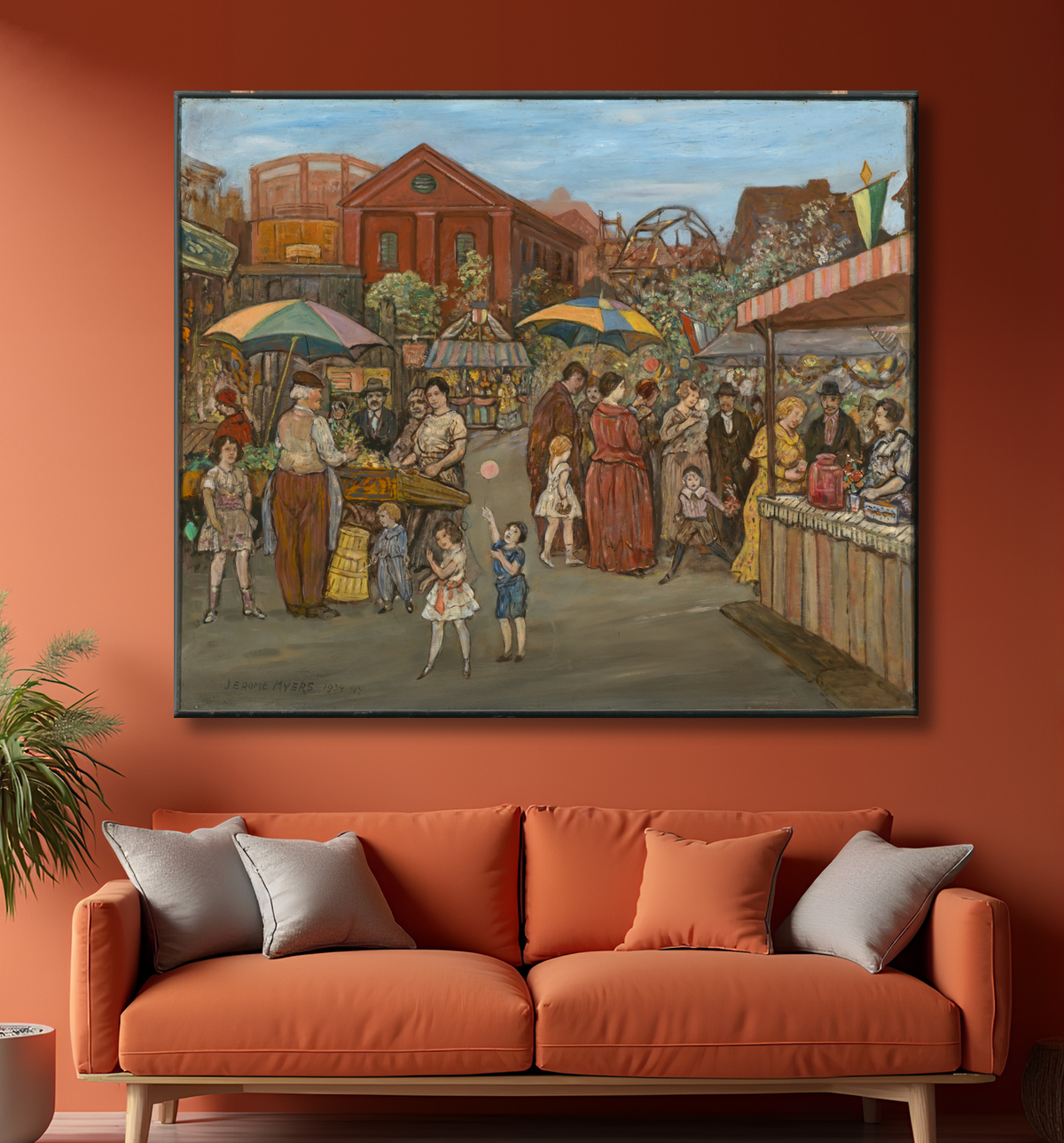 Reproduction Italiens à Jefferson Park de Jerome Myers, born Petersburg, VA 1867-died New York City 1940 avec decor