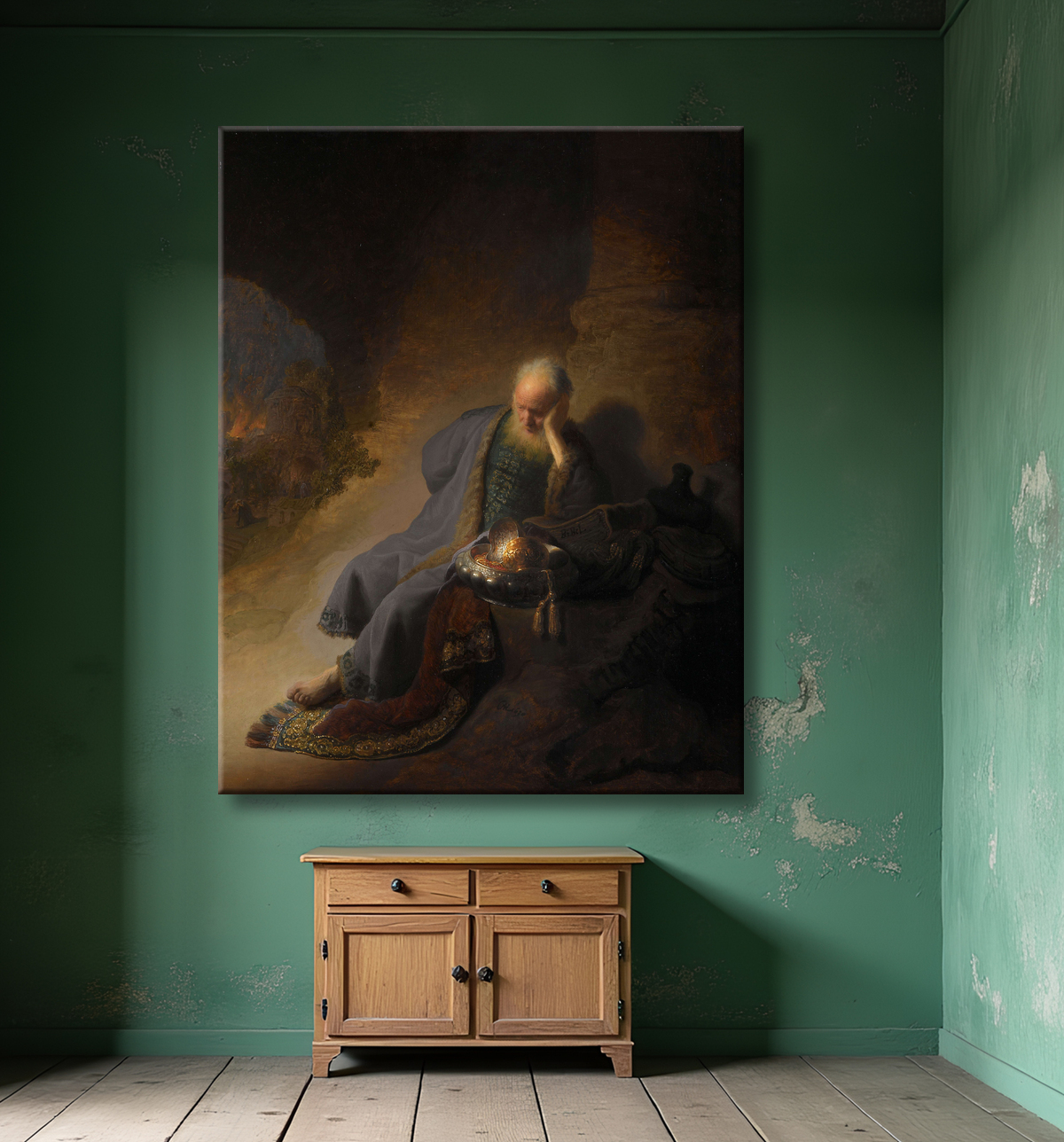 Reproduction Jérémie déplorant la destruction de Jérusalem de Rembrandt van Rijn avec decor