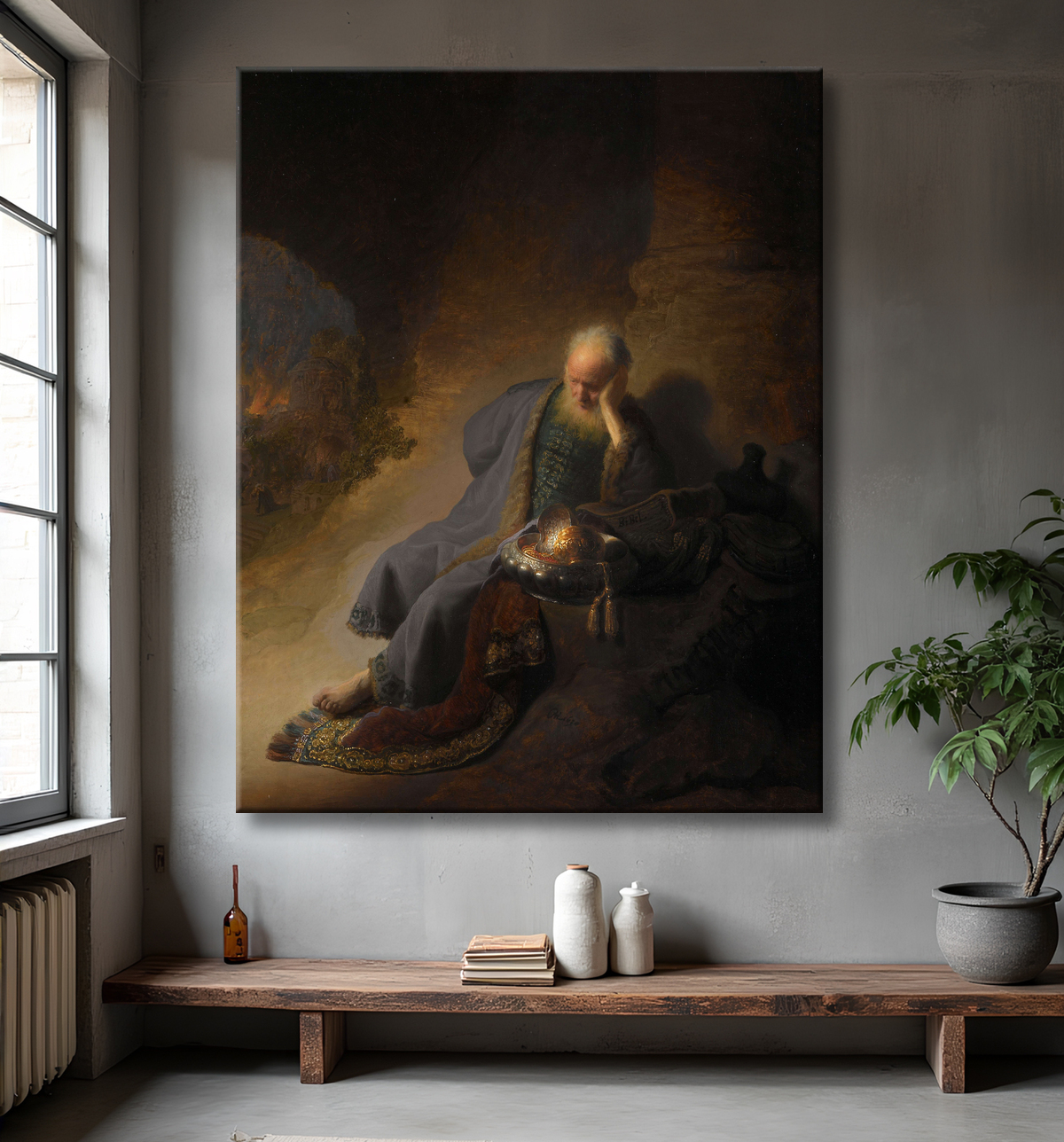 Reproduction Jérémie déplorant la destruction de Jérusalem de Rembrandt van Rijn avec decor