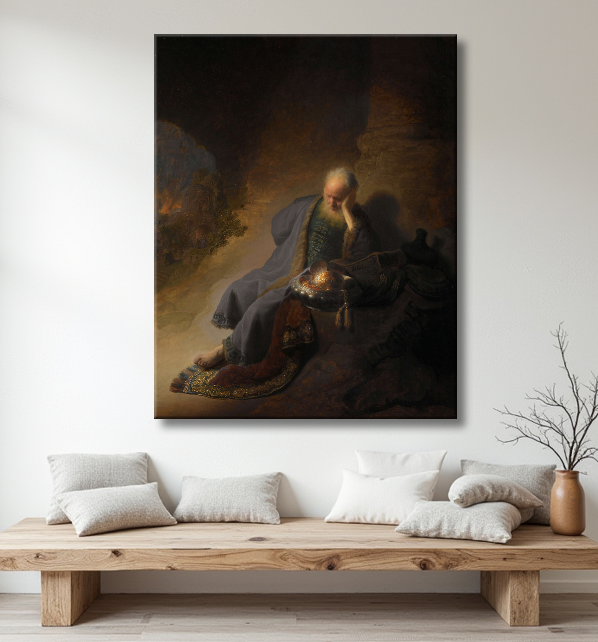 Reproduction Jérémie déplorant la destruction de Jérusalem de Rembrandt van Rijn avec decor
