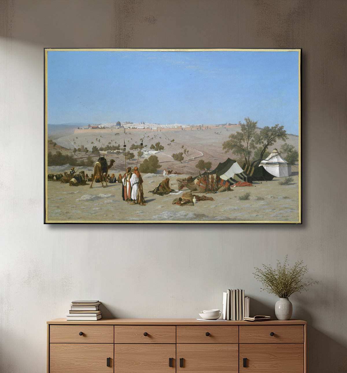 Reproduction Jérusalem depuis le mont des Oliviers de Charles-Théodore Frère avec decor