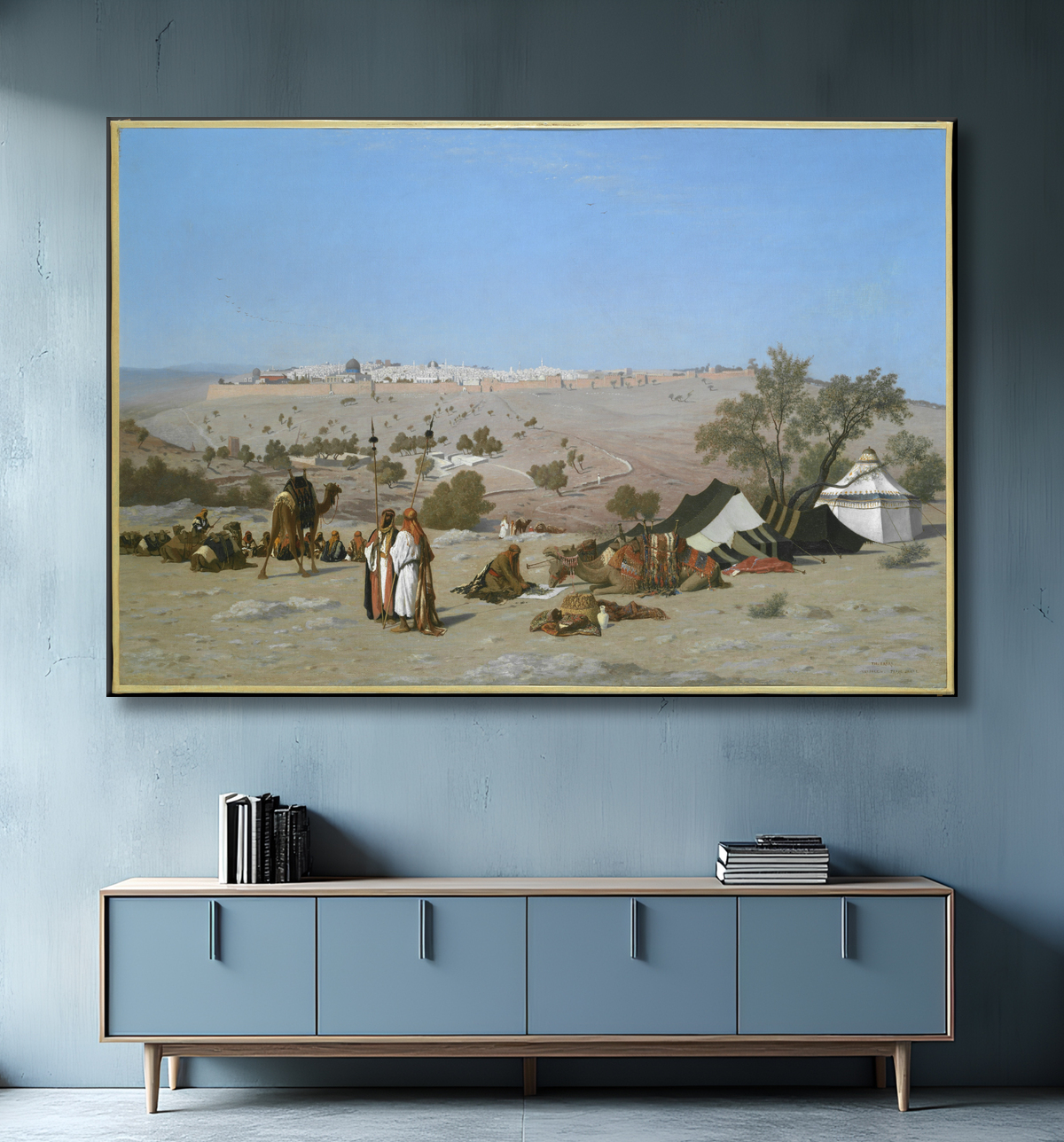 Reproduction Jérusalem depuis le mont des Oliviers de Charles-Théodore Frère avec decor
