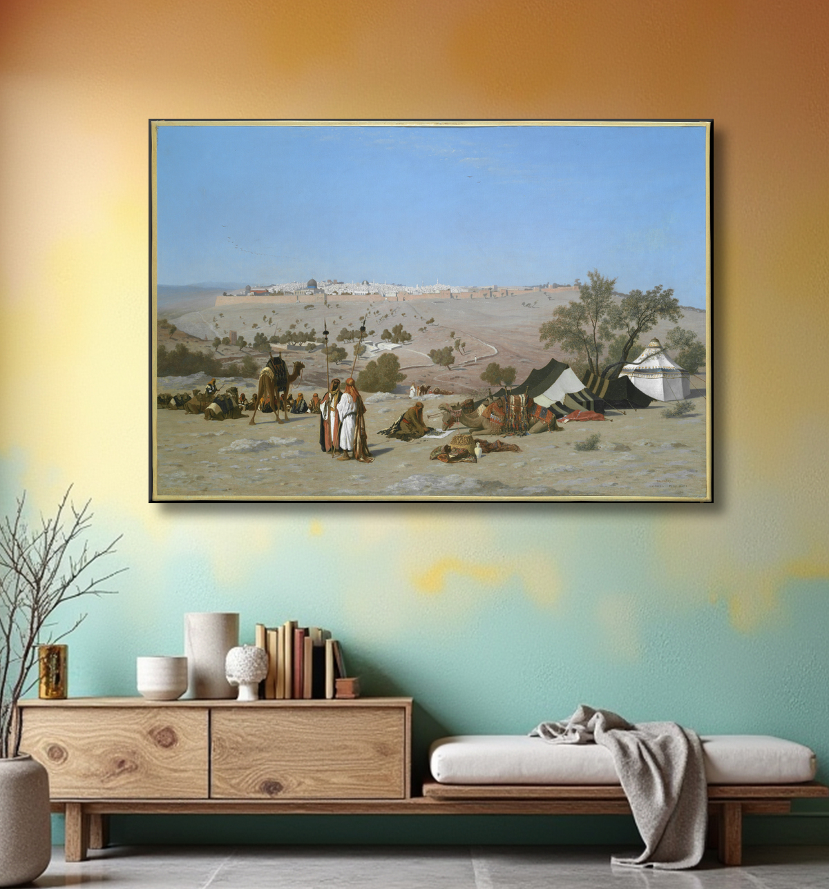 Reproduction Jérusalem depuis le mont des Oliviers de Charles-Théodore Frère avec decor