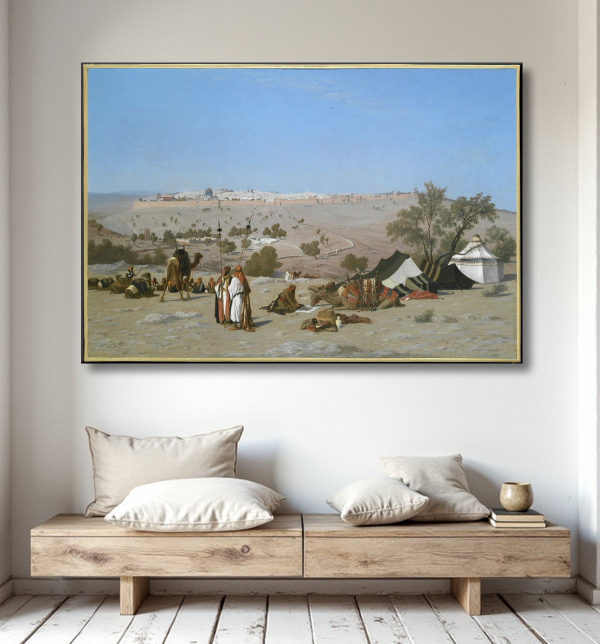 Reproduction Jérusalem depuis le mont des Oliviers de Charles-Théodore Frère avec decor