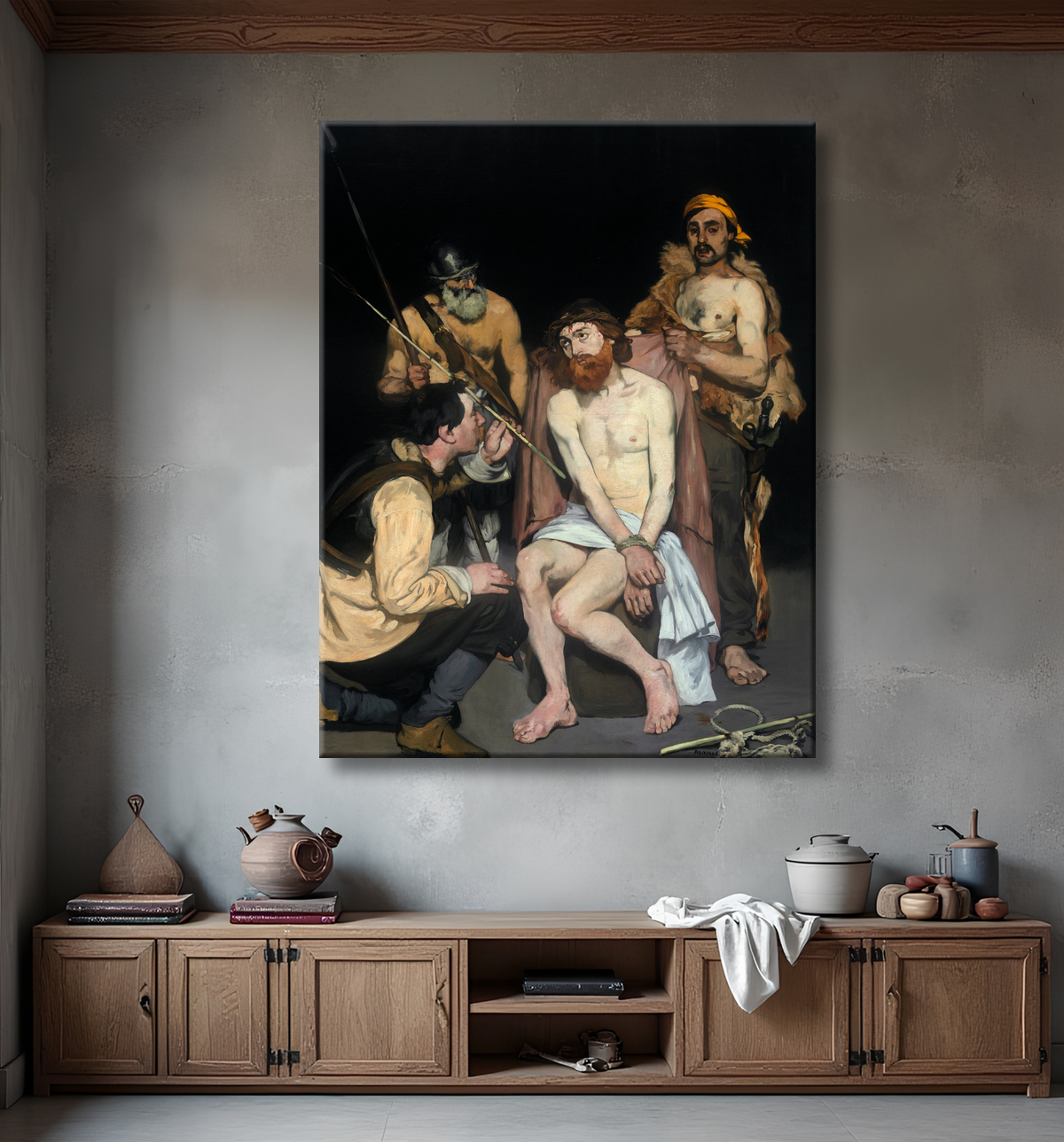 Reproduction Jésus raillé par les soldats de Édouard Manet avec decor