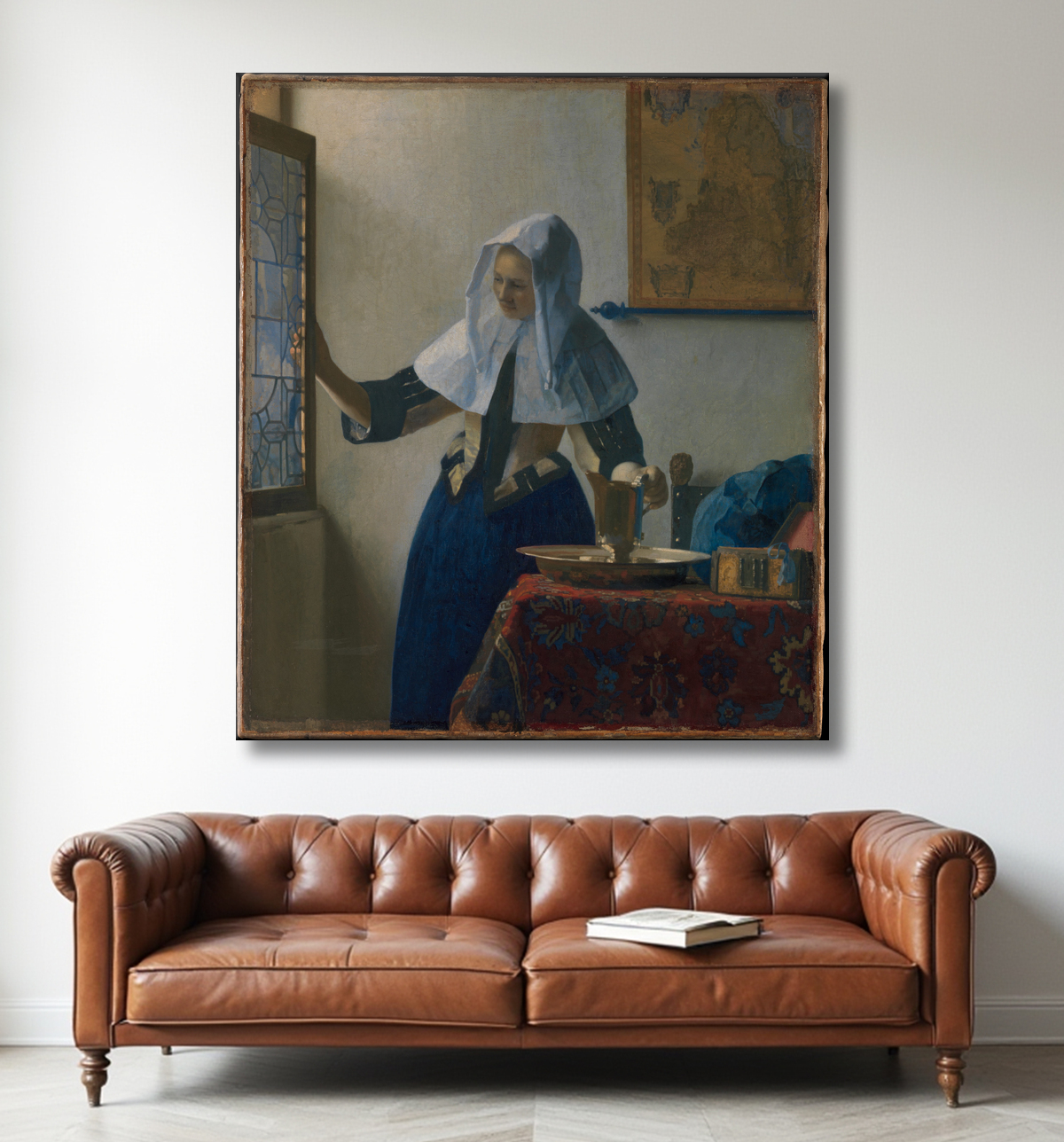 Reproduction Jeune femme à l'aiguière de Johannes Vermeer avec decor