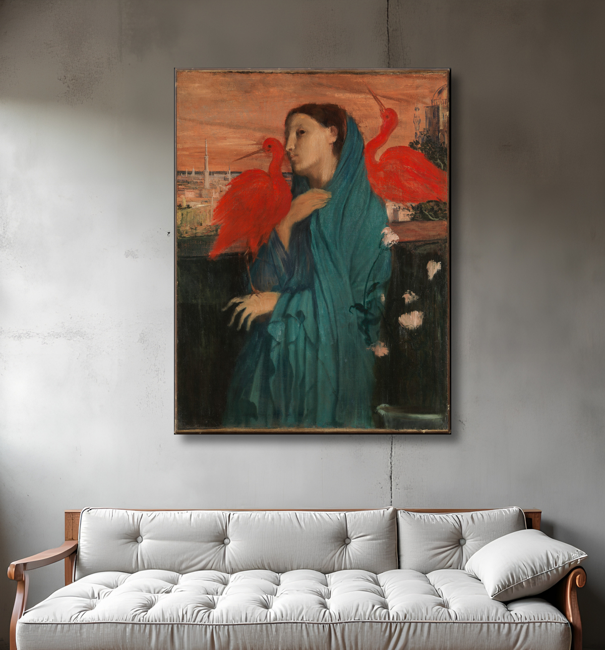 Reproduction Jeune femme avec Ibis de Edgar Degas avec decor