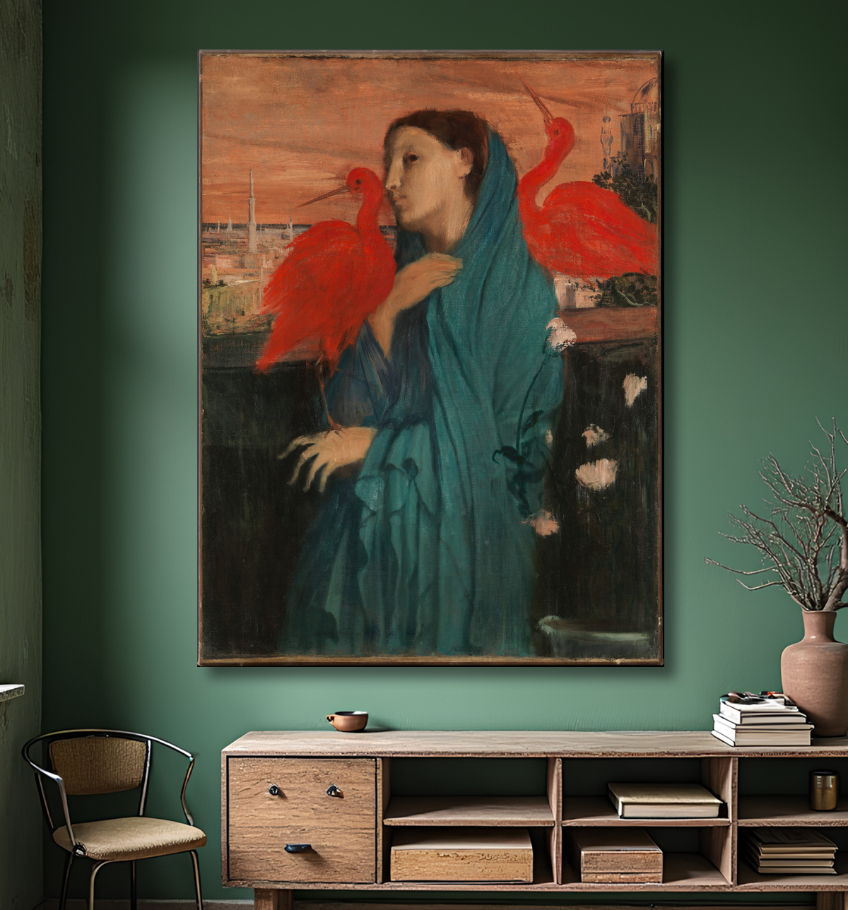Reproduction Jeune femme avec Ibis de Edgar Degas avec decor