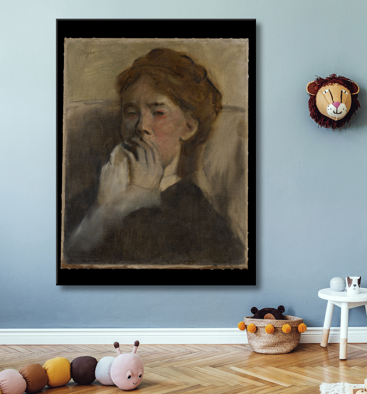 Reproduction Jeune femme avec sa main sur sa bouche de Edgar Degas avec decor