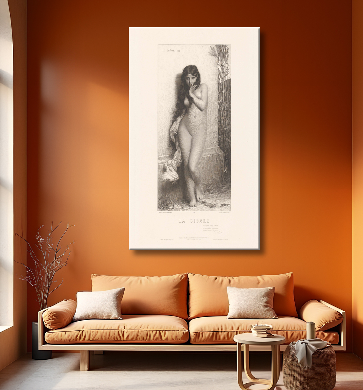 Reproduction Jeune femme nue comme 'La Cigale' de Adolphe Joseph Huot avec decor