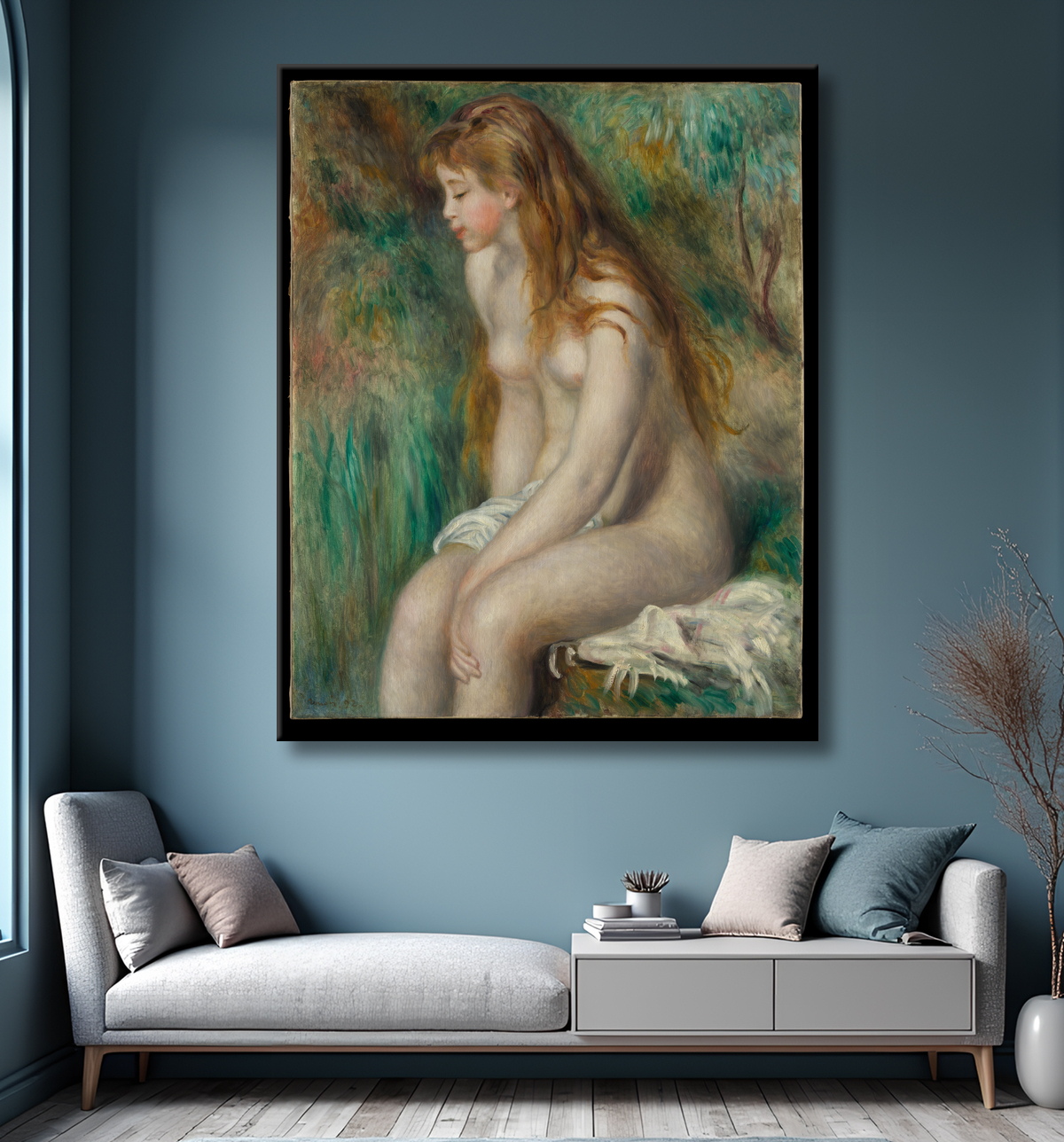Reproduction jeune fille, baignade de Auguste Renoir avec decor