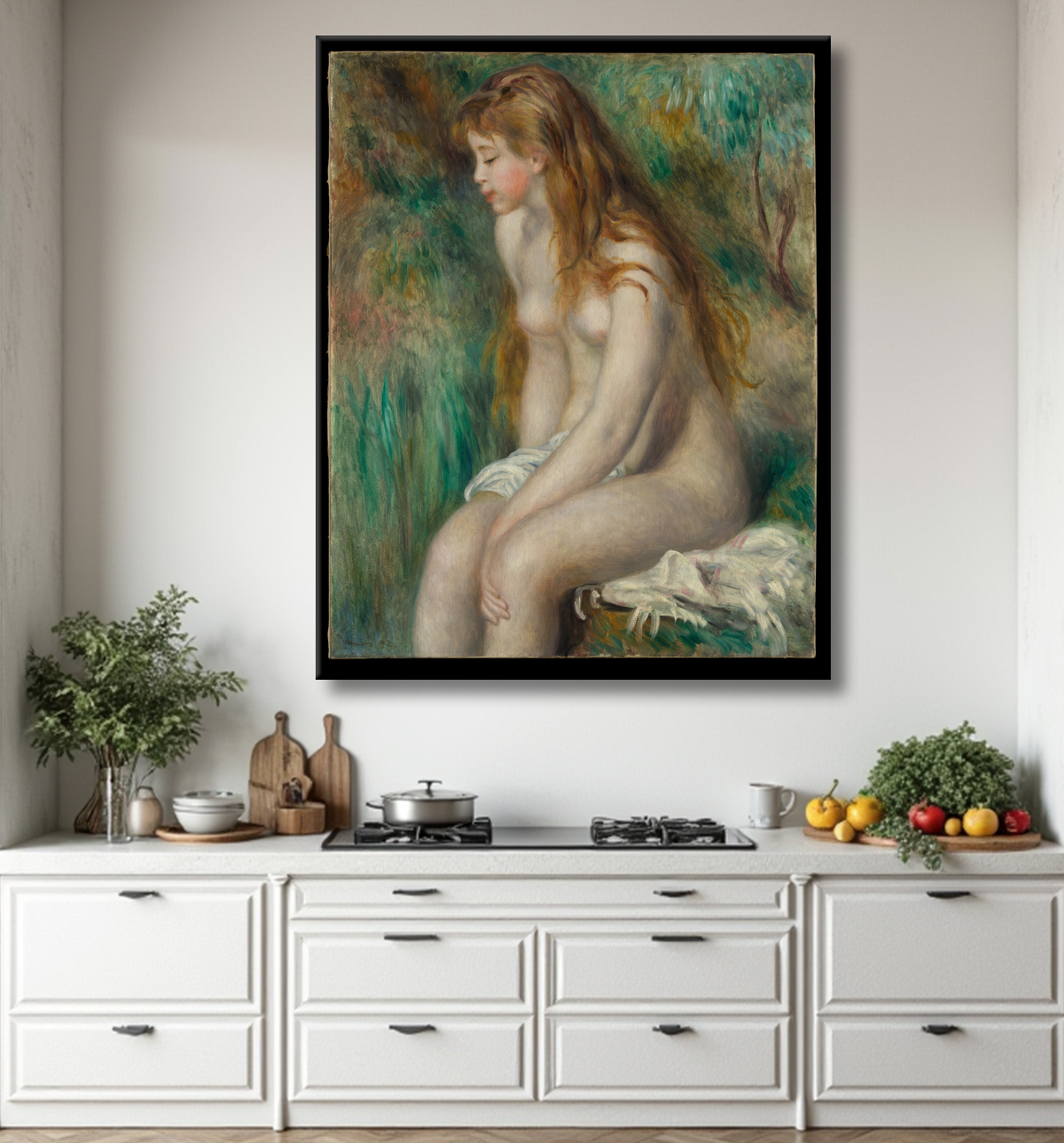 Reproduction jeune fille, baignade de Auguste Renoir avec decor