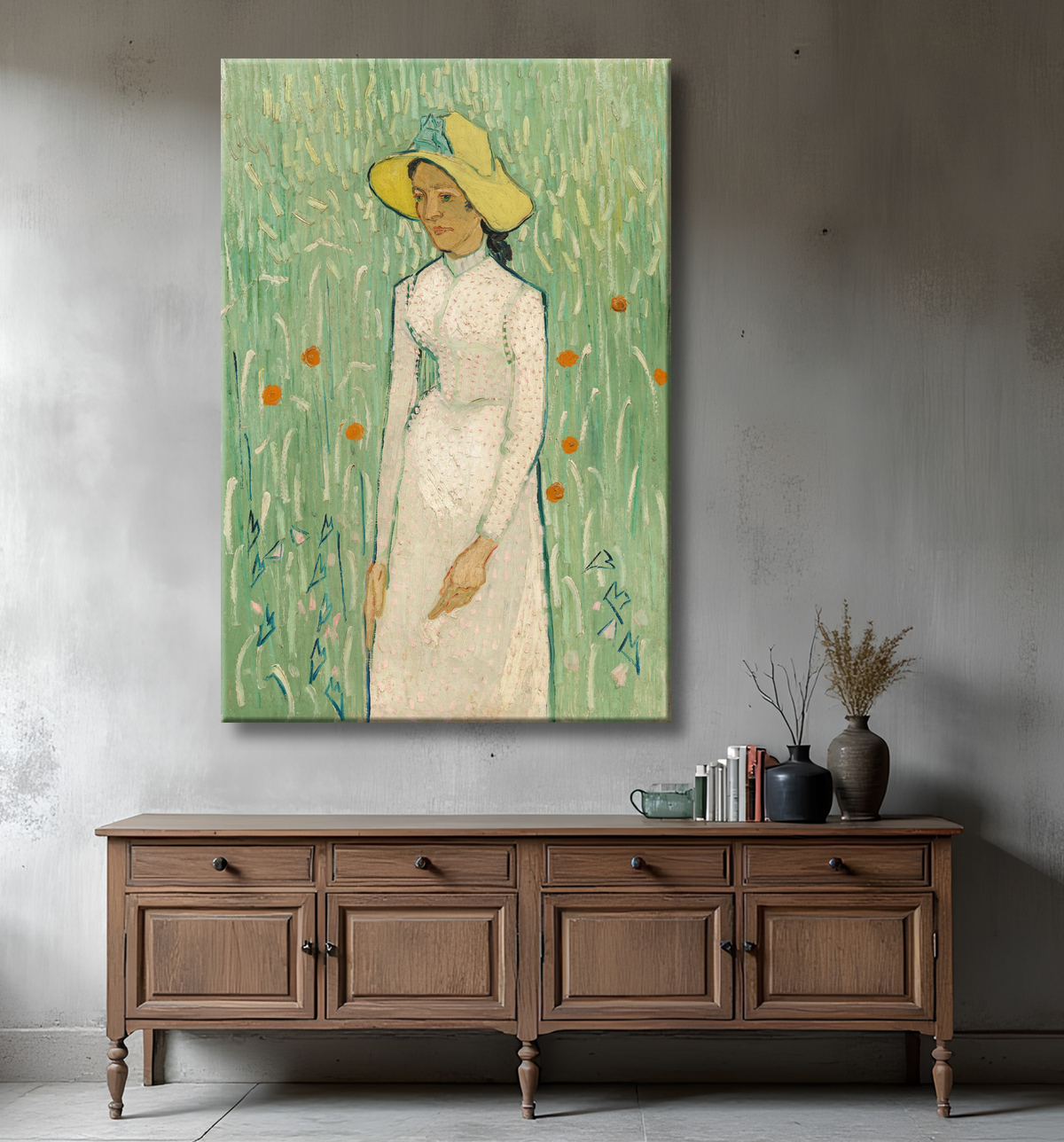 Jeune fille en blanc de Van Gogh avec decor