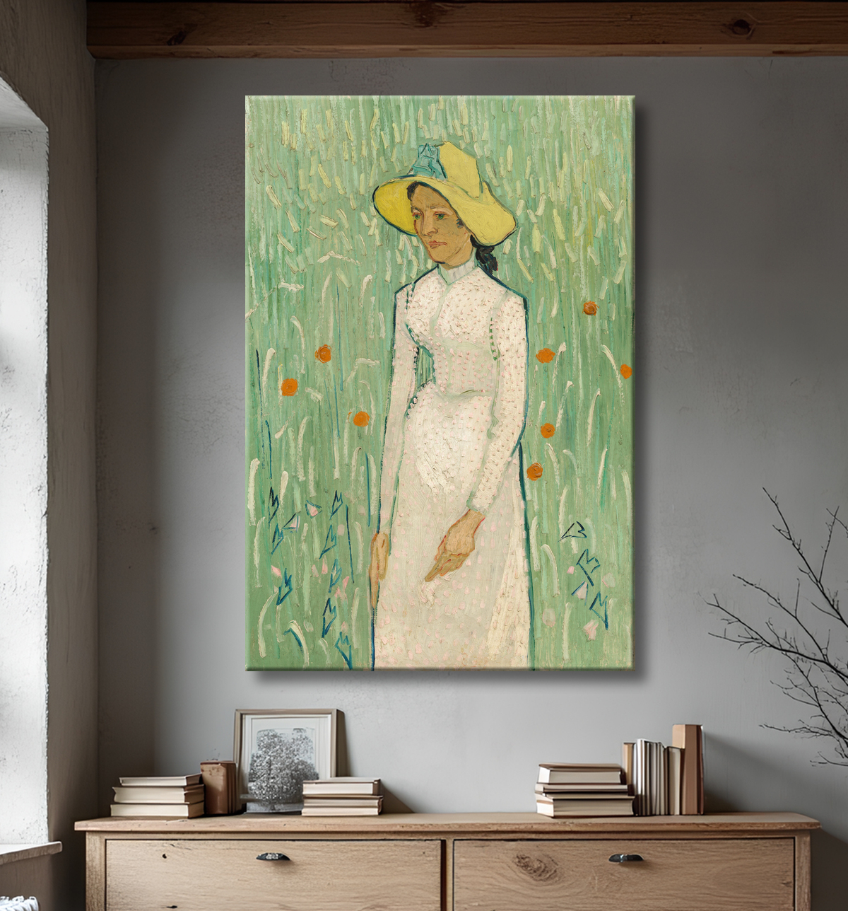 Jeune fille en blanc de Van Gogh avec decor