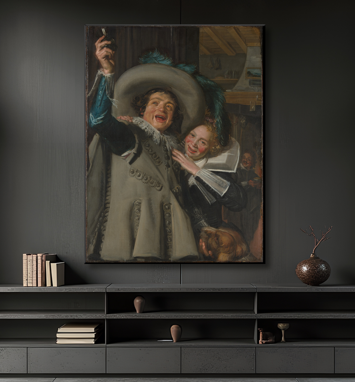 Reproduction Jeune homme et femme dans une auberge de Frans Hals avec decor