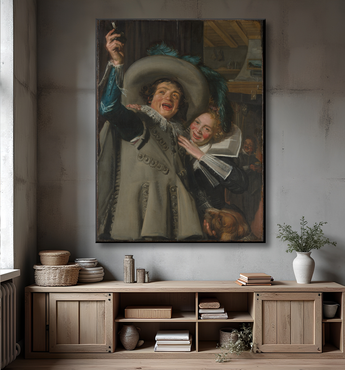 Reproduction Jeune homme et femme dans une auberge de Frans Hals avec decor
