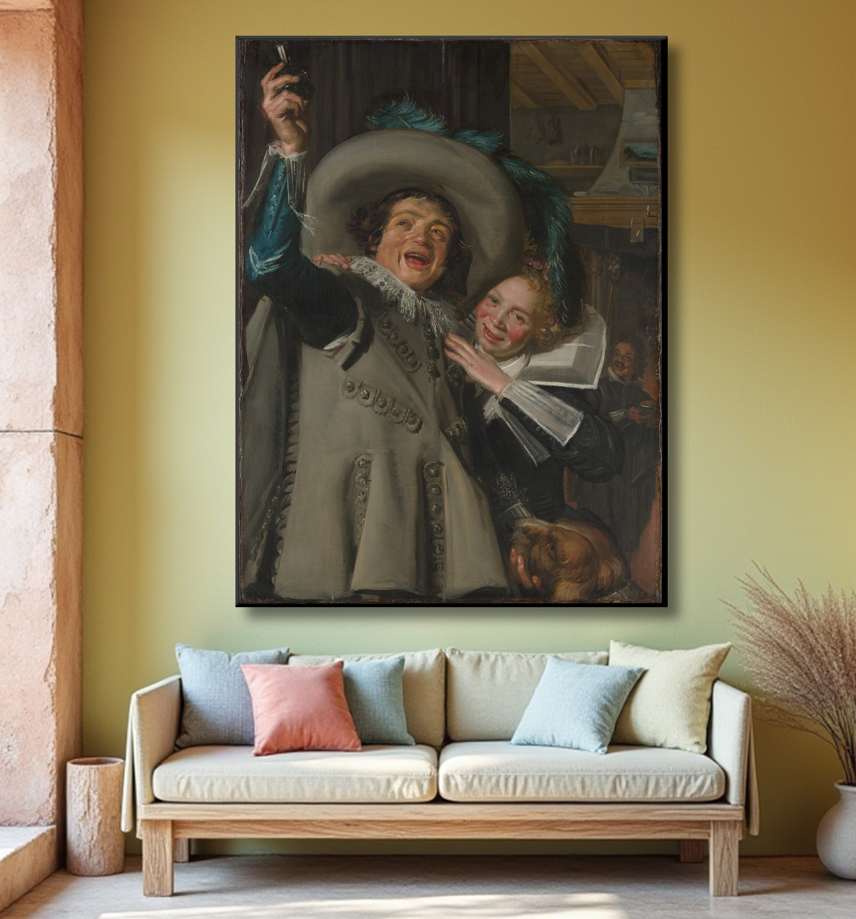 Reproduction Jeune homme et femme dans une auberge de Frans Hals avec decor
