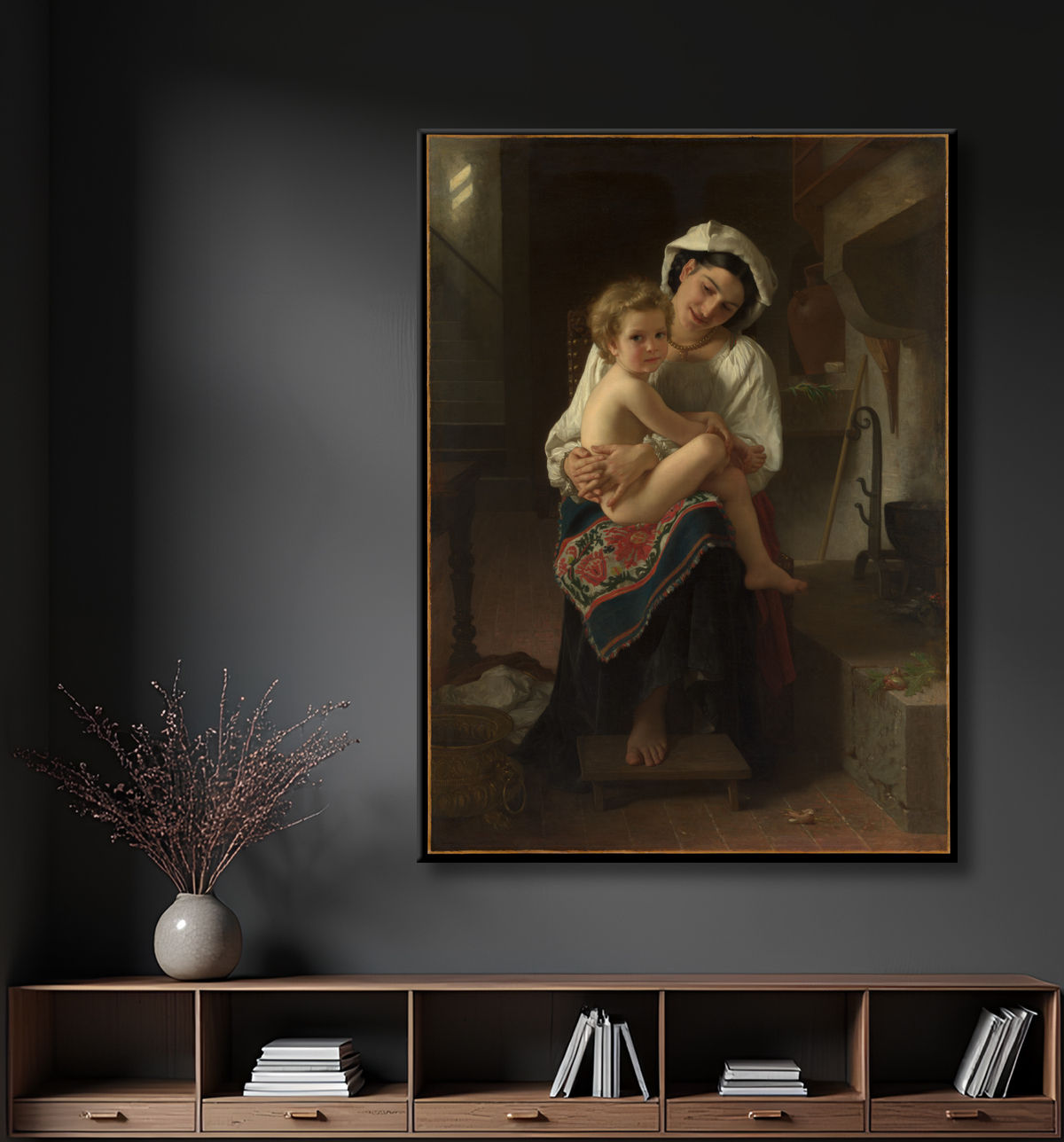 Reproduction Jeune mère regardant son enfant de William Bouguereau avec decor