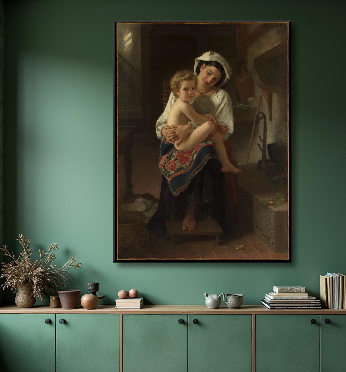 Reproduction Jeune mère regardant son enfant de William Bouguereau avec decor