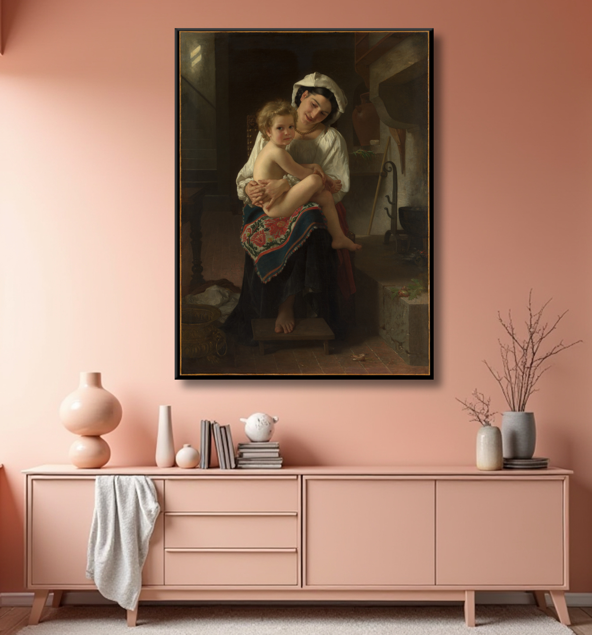 Reproduction Jeune mère regardant son enfant de William Bouguereau avec decor