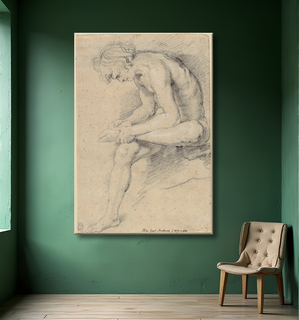 Reproduction Jeunesse nue dans la pose du spinario de Peter Paul Rubens avec decor