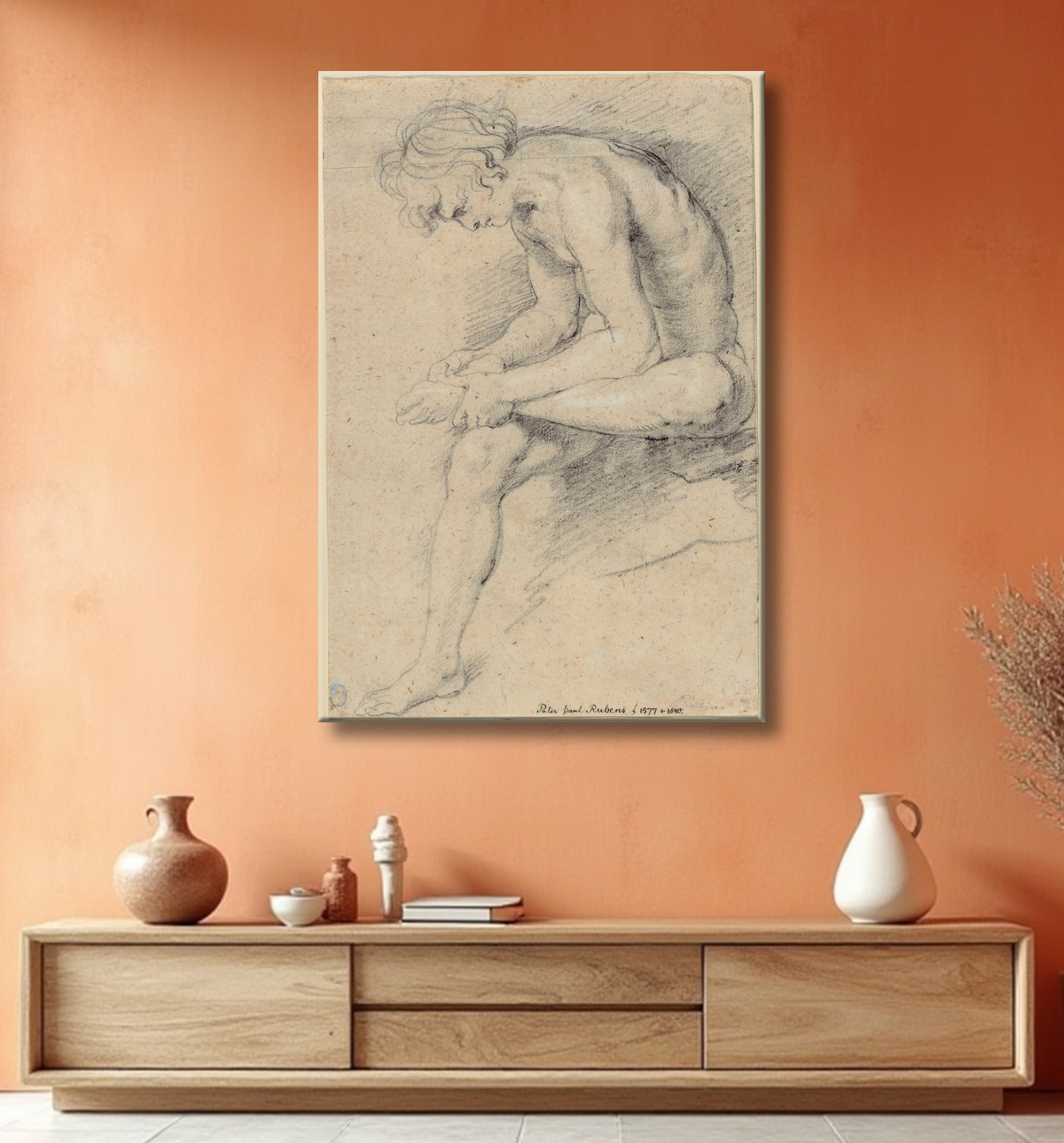 Reproduction Jeunesse nue dans la pose du spinario de Peter Paul Rubens avec decor