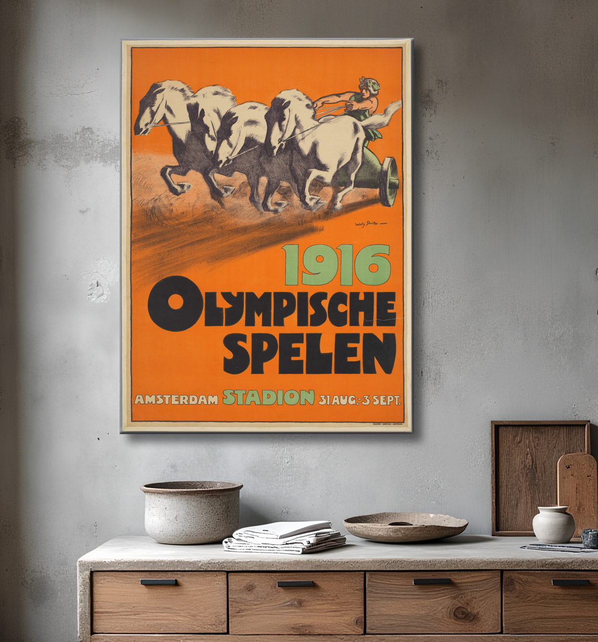 Reproduction Jeux Olympiques 1916 Stade d'Amsterdam 31 août-3 sept. de Willy Sluiter avec decor