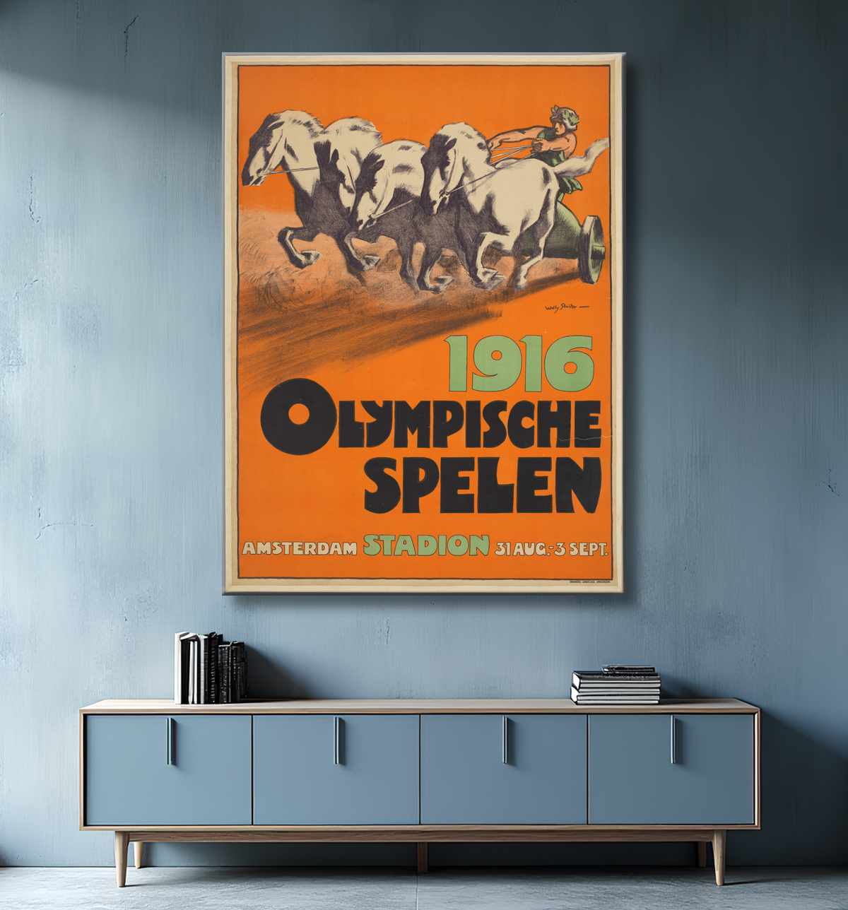 Reproduction Jeux Olympiques 1916 Stade d'Amsterdam 31 août-3 sept. de Willy Sluiter avec decor