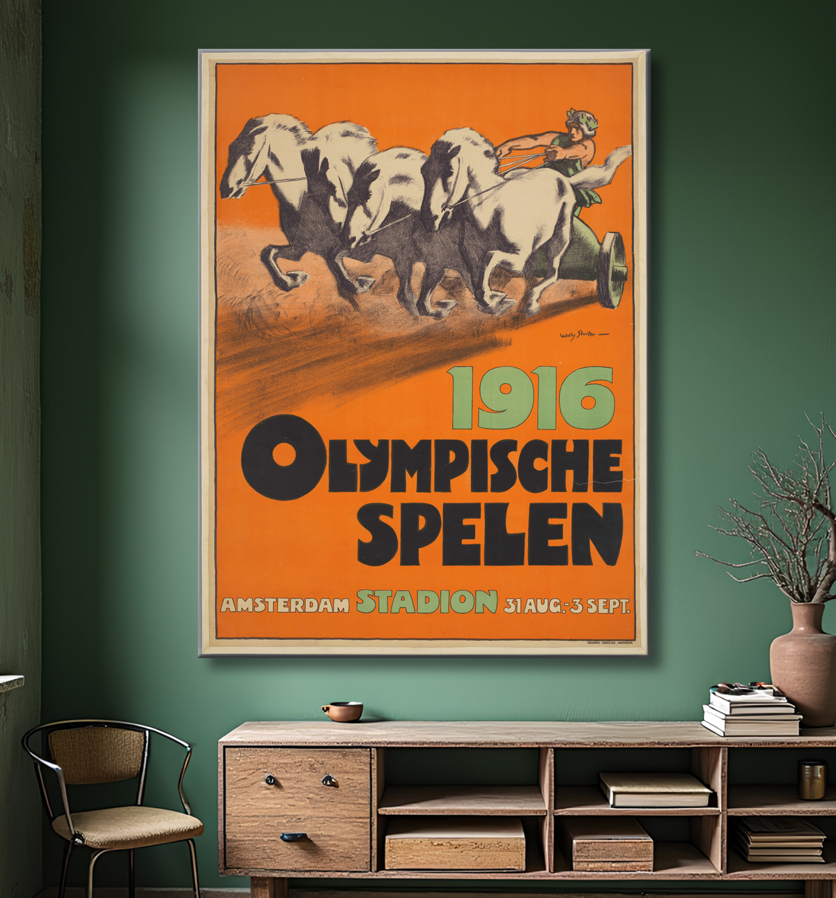 Reproduction Jeux Olympiques 1916 Stade d'Amsterdam 31 août-3 sept. de Willy Sluiter avec decor