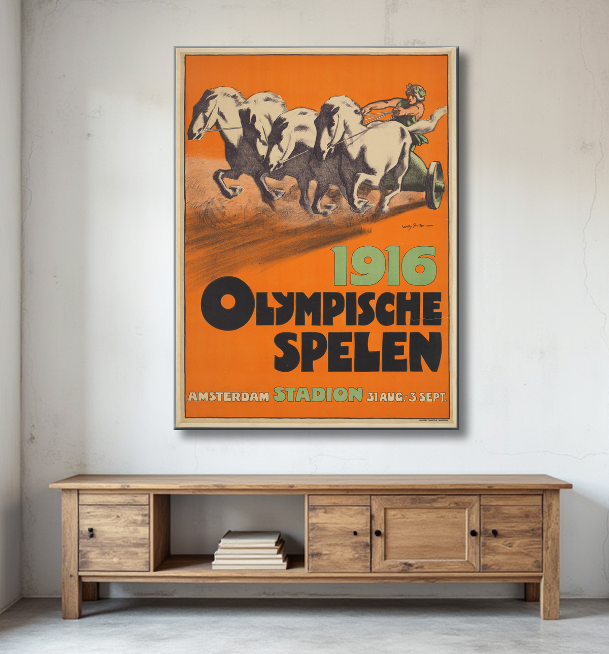 Reproduction Jeux Olympiques 1916 Stade d'Amsterdam 31 août-3 sept. de Willy Sluiter avec decor