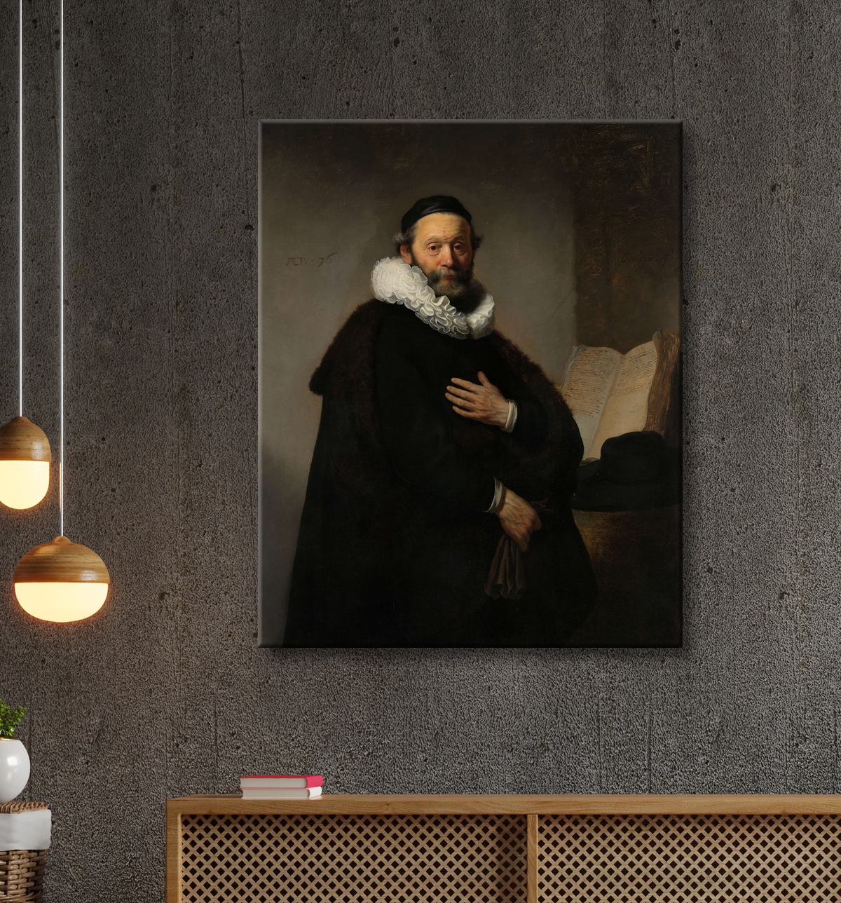 Reproduction Johannes Wtenbogaert de Rembrandt van Rijn avec decor