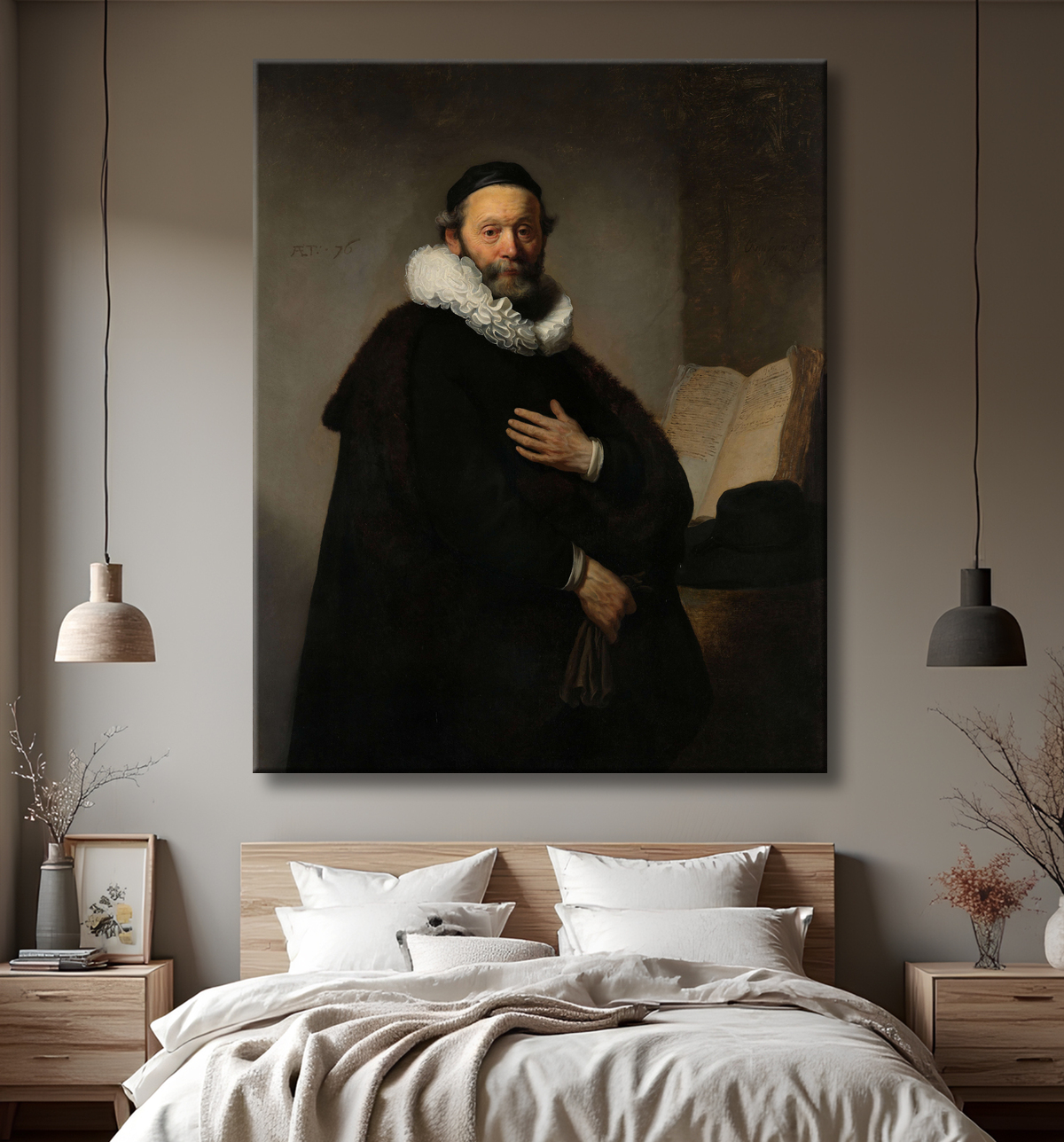 Reproduction Johannes Wtenbogaert de Rembrandt van Rijn avec decor