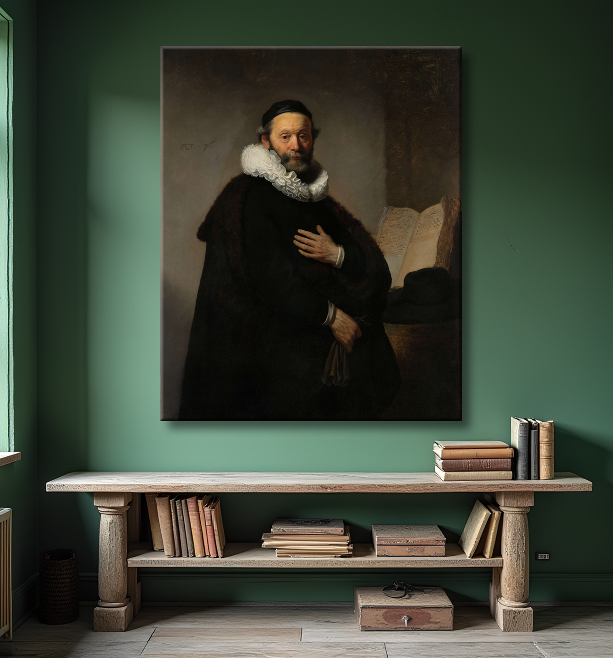 Reproduction Johannes Wtenbogaert de Rembrandt van Rijn avec decor