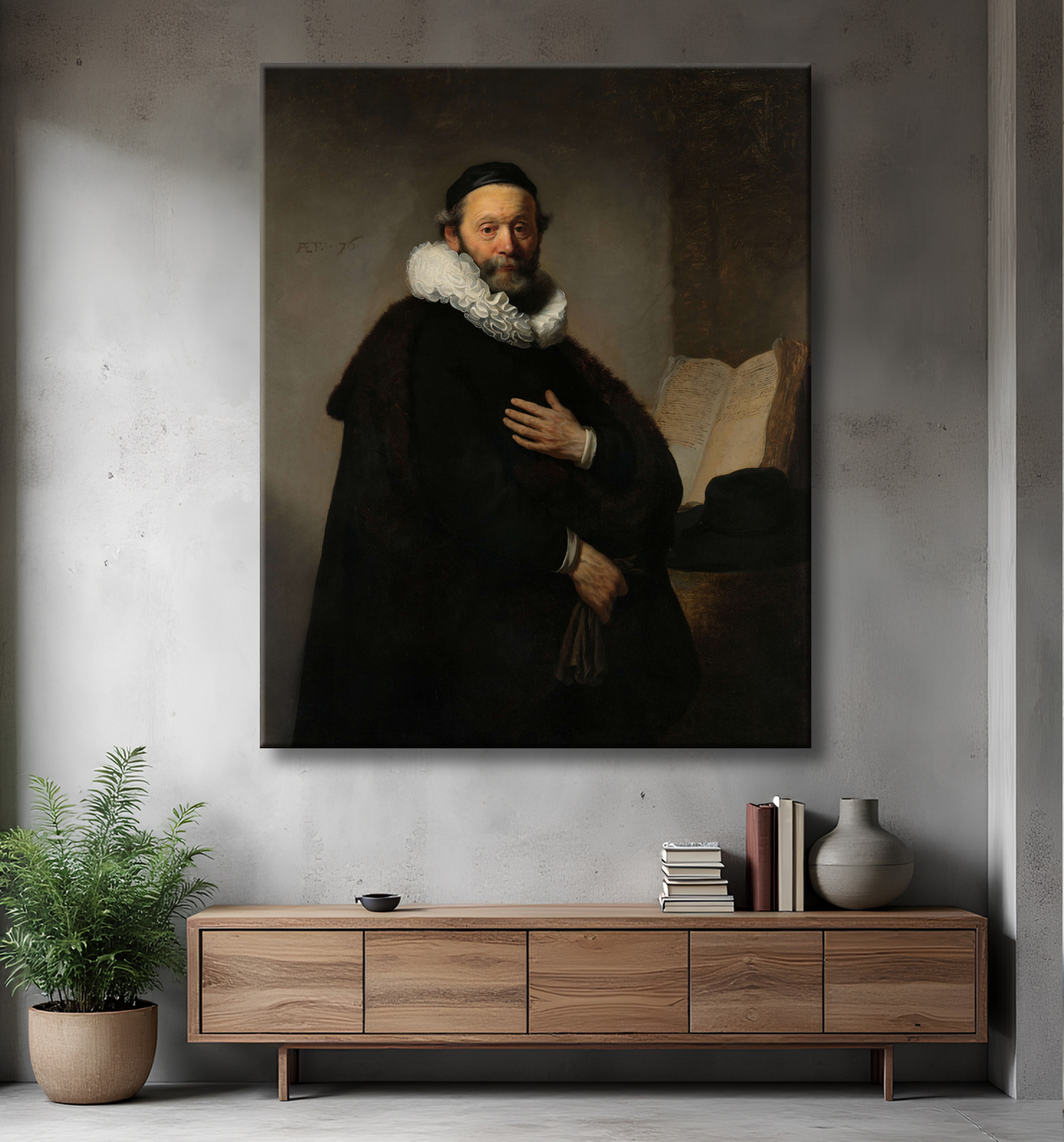 Reproduction Johannes Wtenbogaert de Rembrandt van Rijn avec decor