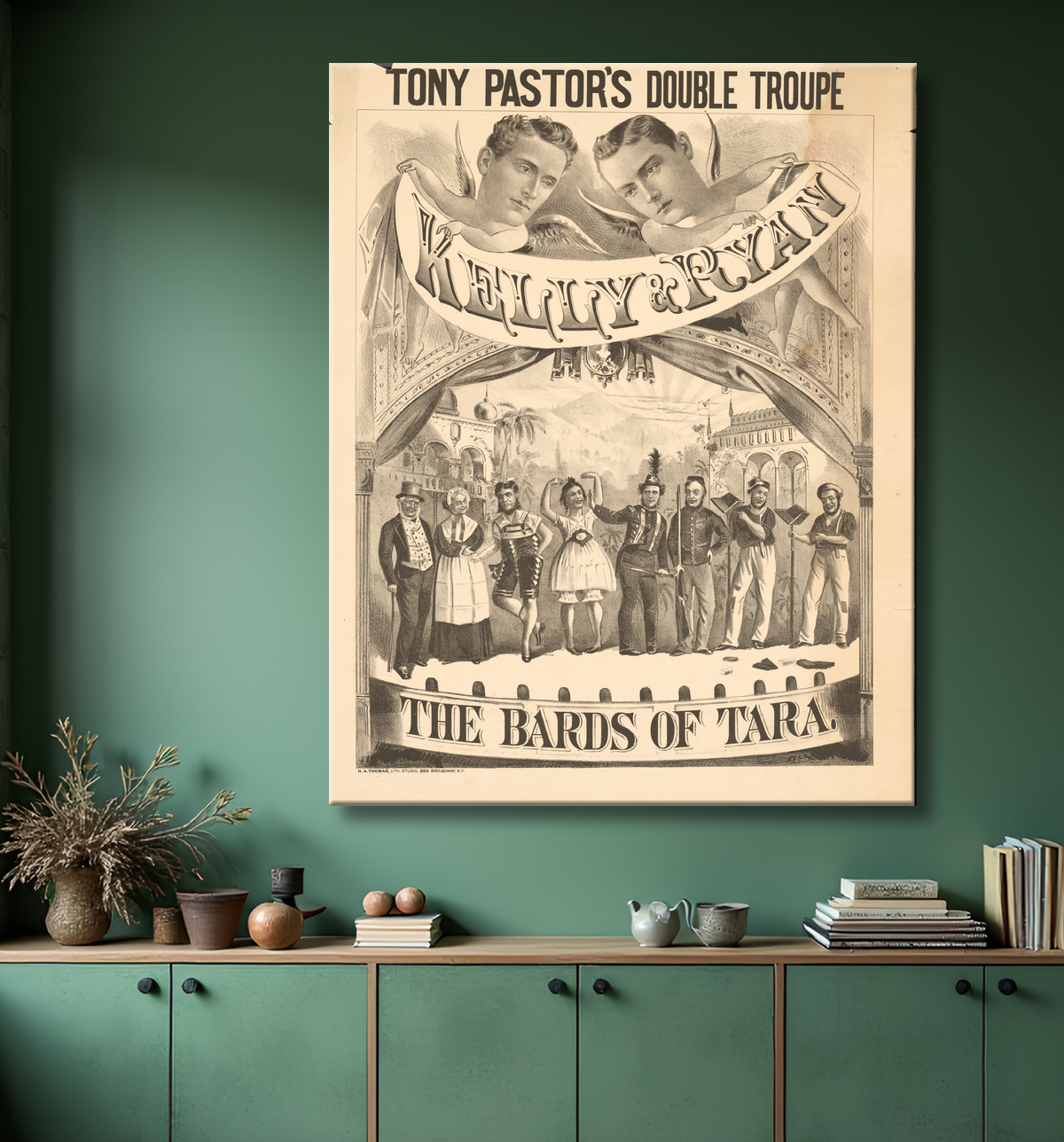 Reproduction John T. Kelly et Thomas J. Ryan de H. A. Thomas Lithography Company, active 1877 - 1887? avec decor