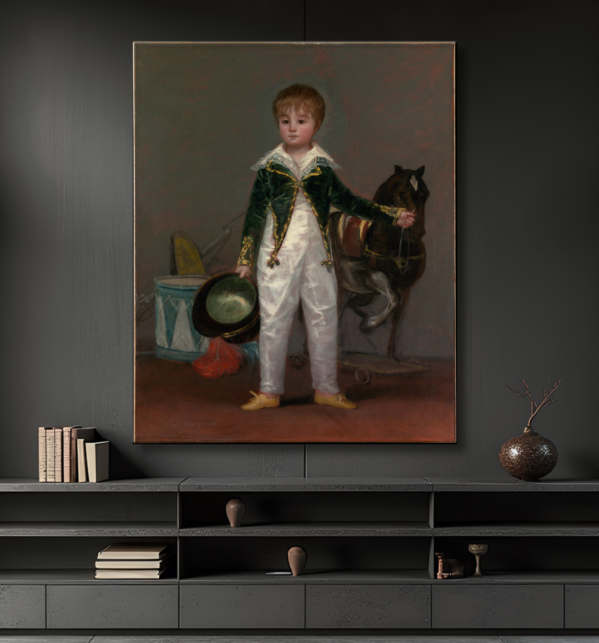Reproduction José Costa y Bonells (mort en 1870), appelé Pepito de Goya (Francisco de Goya y Lucientes) avec decor
