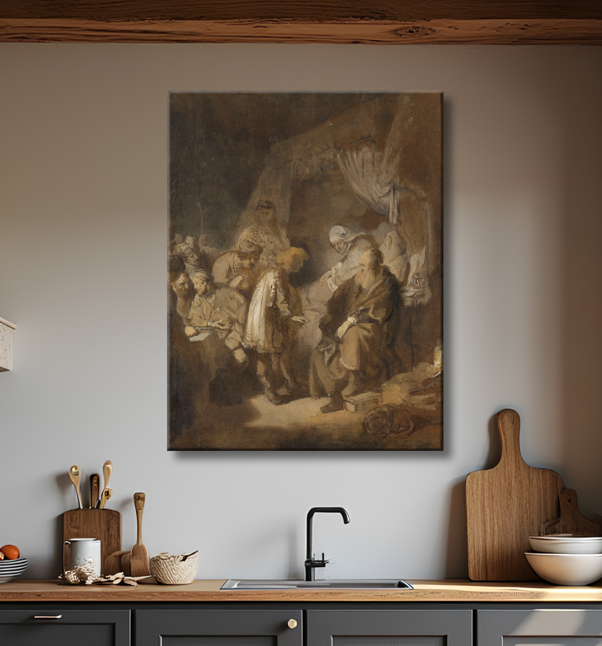 Reproduction Joseph racontant ses rêves de Rembrandt van Rijn avec decor