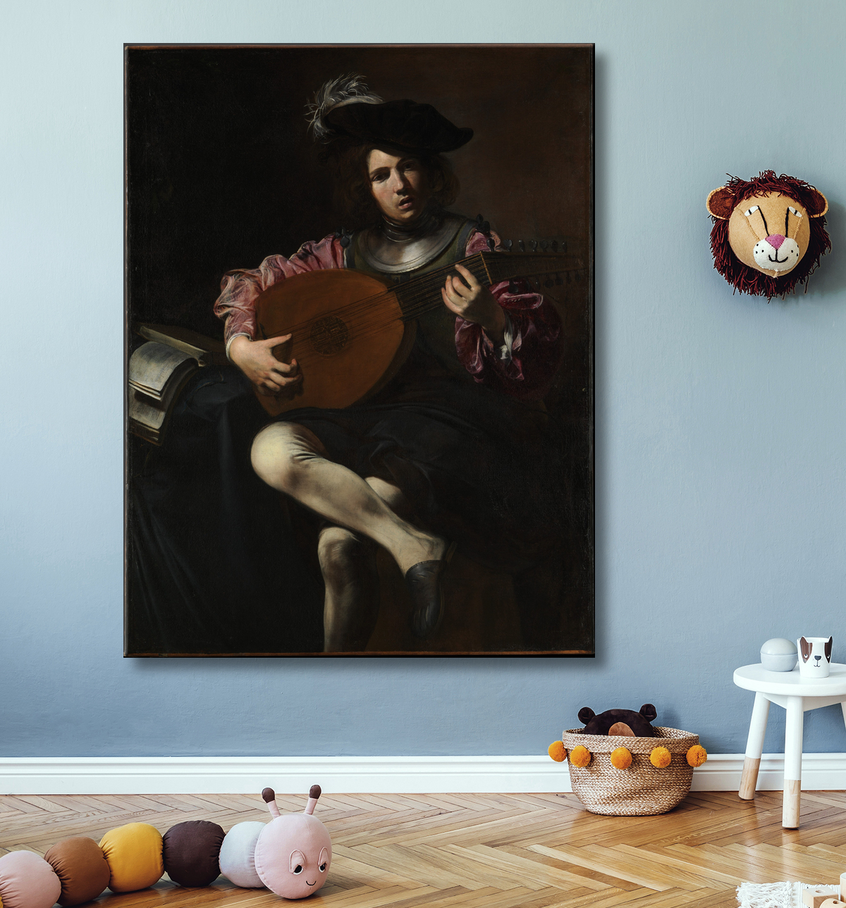 Reproduction Joueur de luth de Valentin de Boulogne avec decor