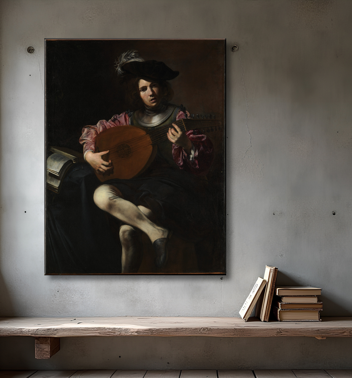 Reproduction Joueur de luth de Valentin de Boulogne avec decor