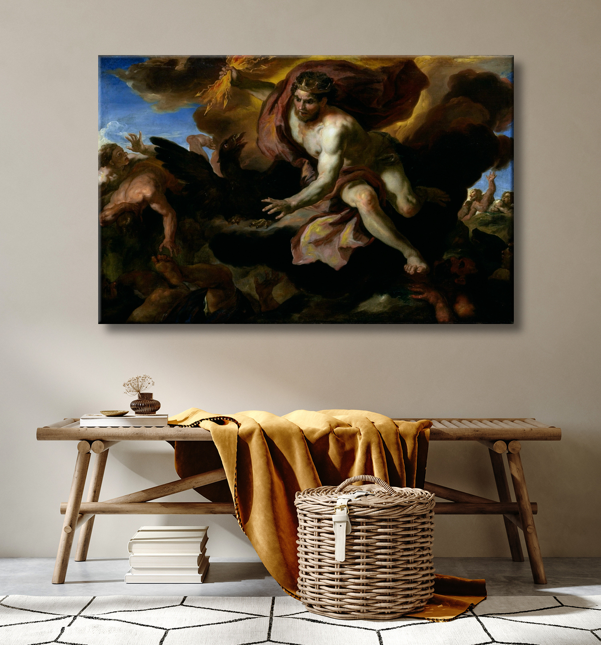 Reproduction Jove jette ses foudres sur les géants rebelles de Johann Michael Rottmayr avec decor
