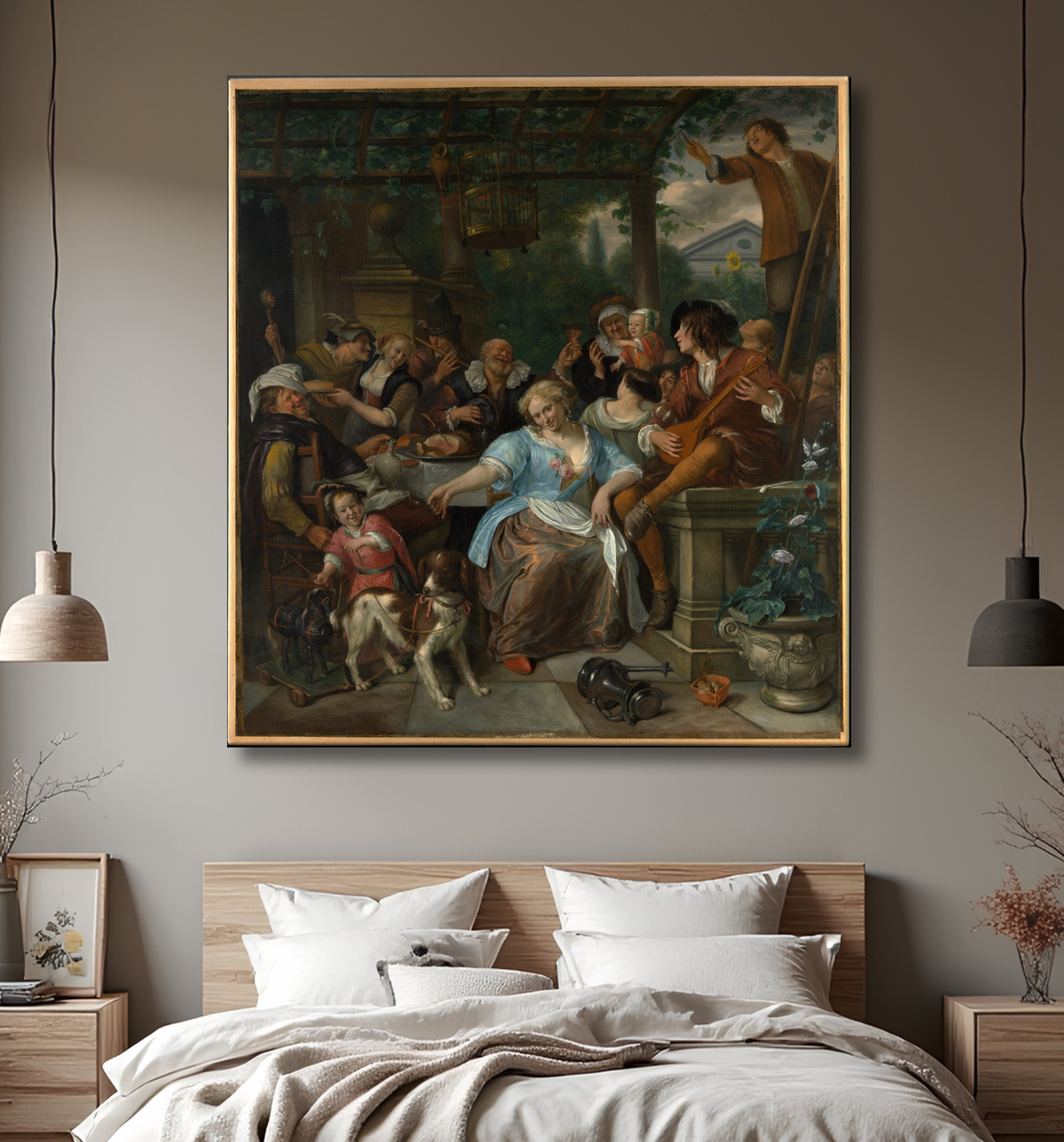 Reproduction Joyeuse compagnie sur une terrasse de Jan Steen avec decor