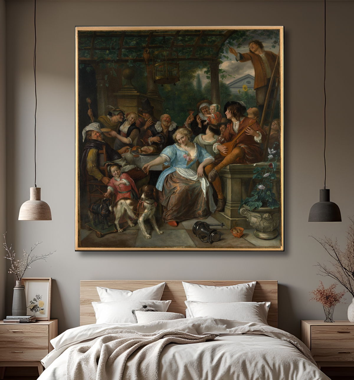 Reproduction Joyeuse compagnie sur une terrasse de Jan Steen avec decor