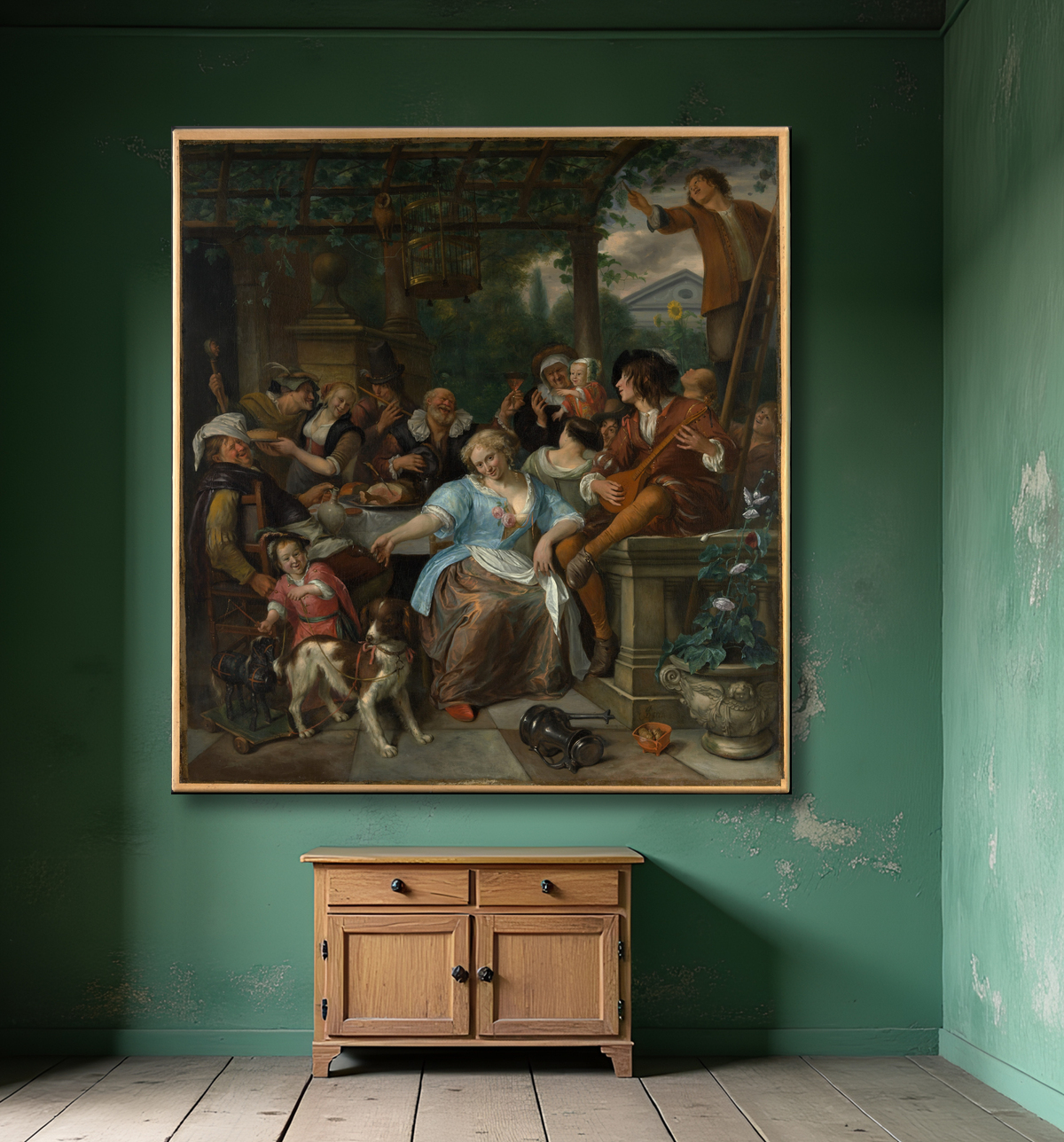 Reproduction Joyeuse compagnie sur une terrasse de Jan Steen avec decor