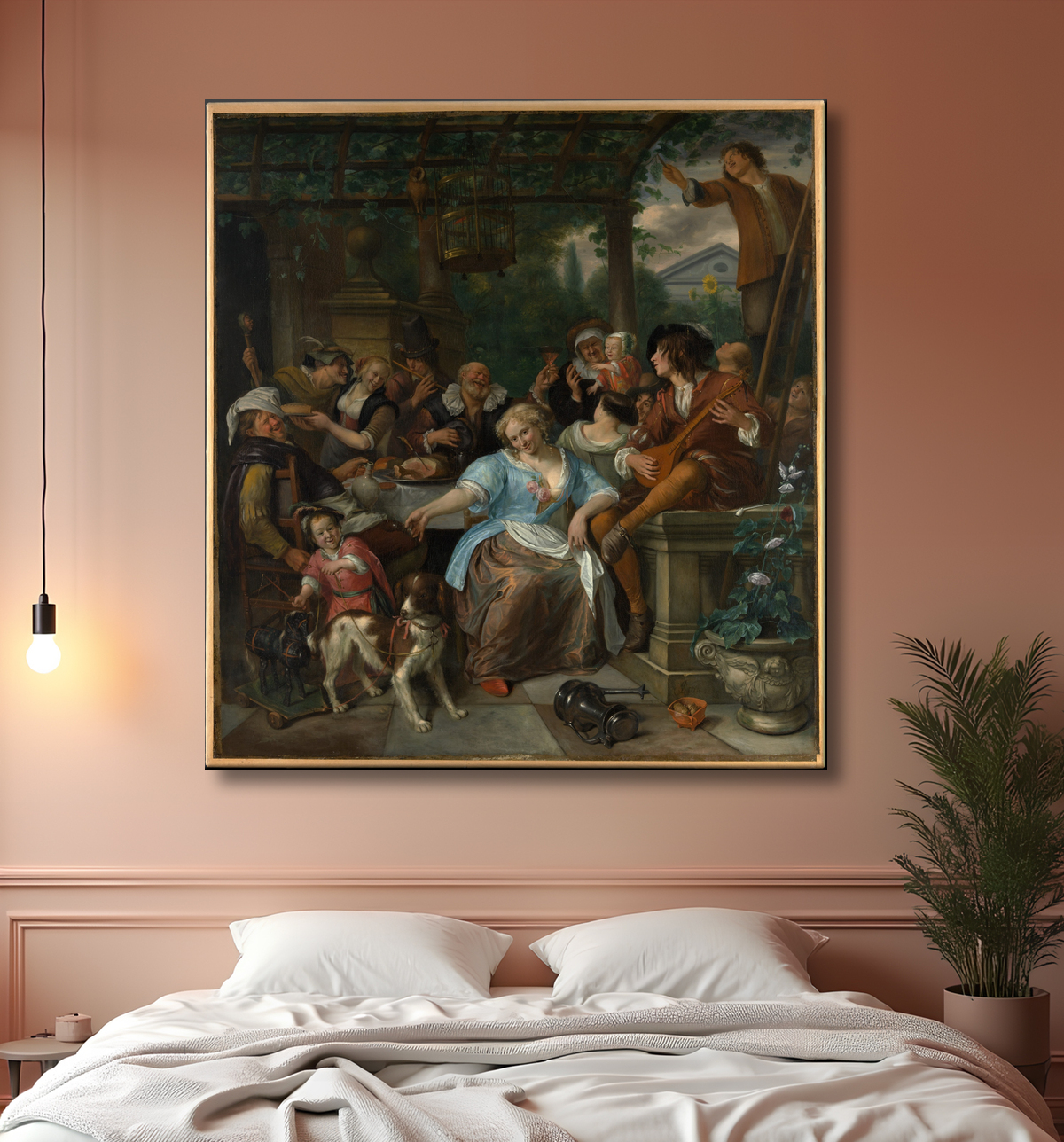 Reproduction Joyeuse compagnie sur une terrasse de Jan Steen avec decor