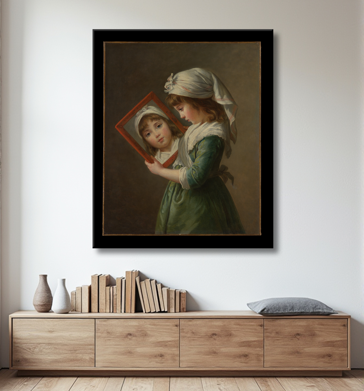 Reproduction Julie Le Brun (1780-1819) se regardant dans un miroir de Elisabeth Louise Vigée Le Brun avec decor