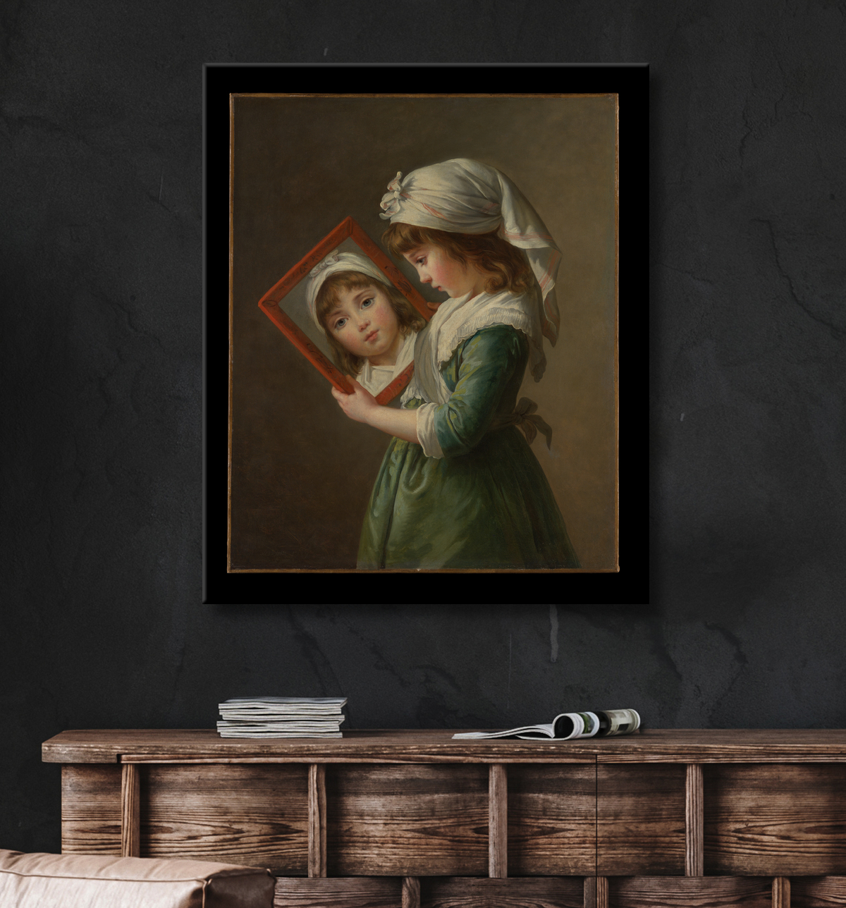 Reproduction Julie Le Brun (1780-1819) se regardant dans un miroir de Elisabeth Louise Vigée Le Brun avec decor
