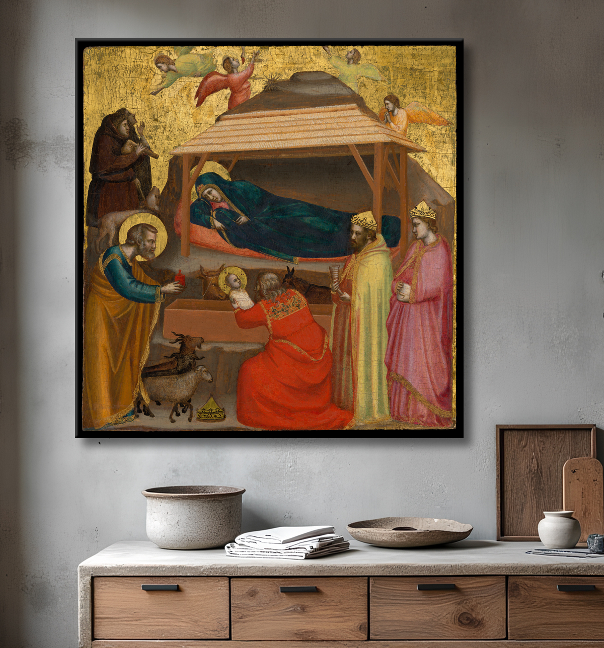 Reproduction L'Adoration des Mages de Giotto di Bondone avec decor