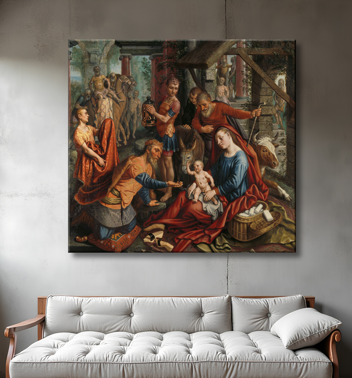 Reproduction L'Adoration des Mages de Pieter Aertsen avec decor