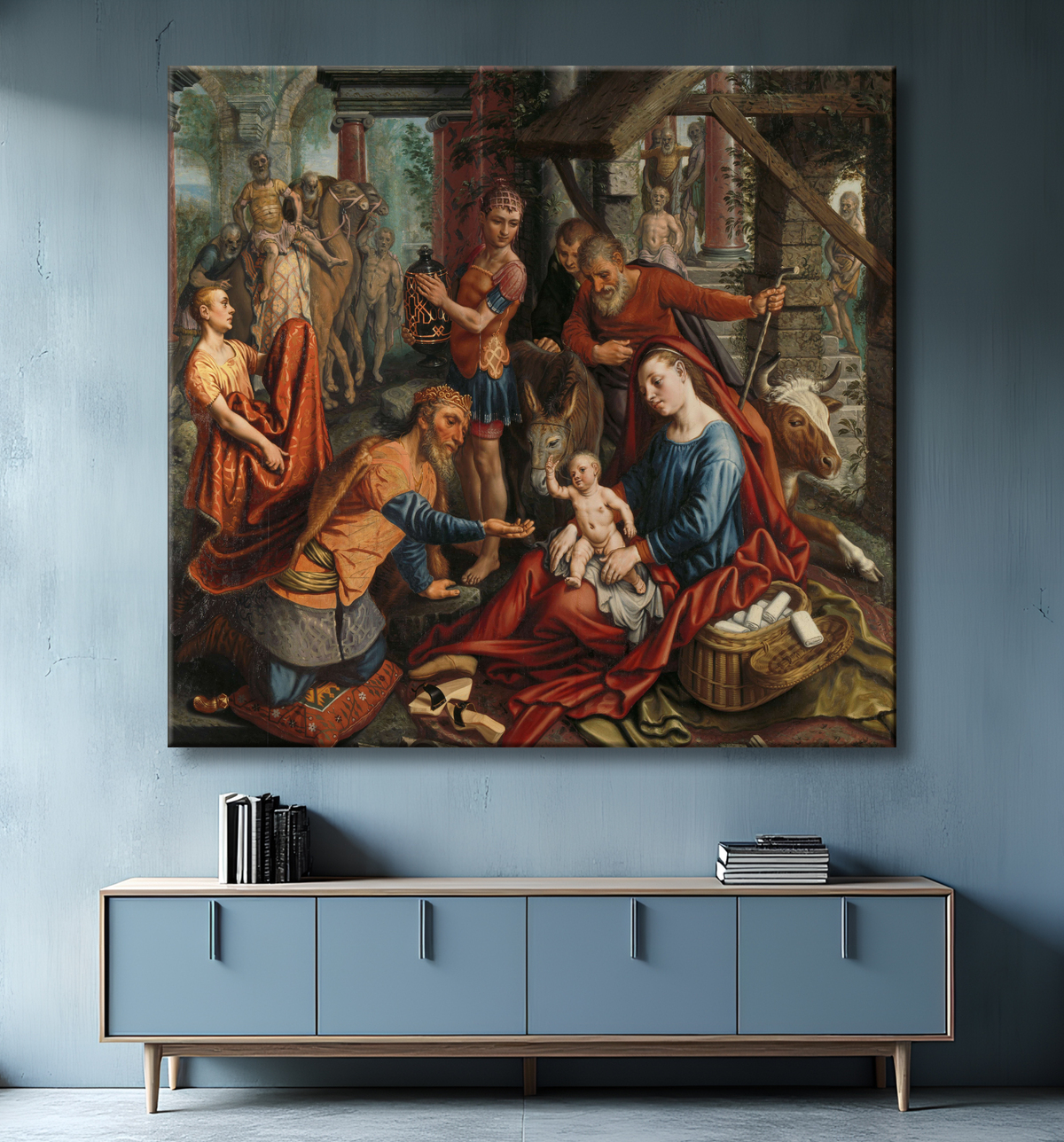 Reproduction L'Adoration des Mages de Pieter Aertsen avec decor
